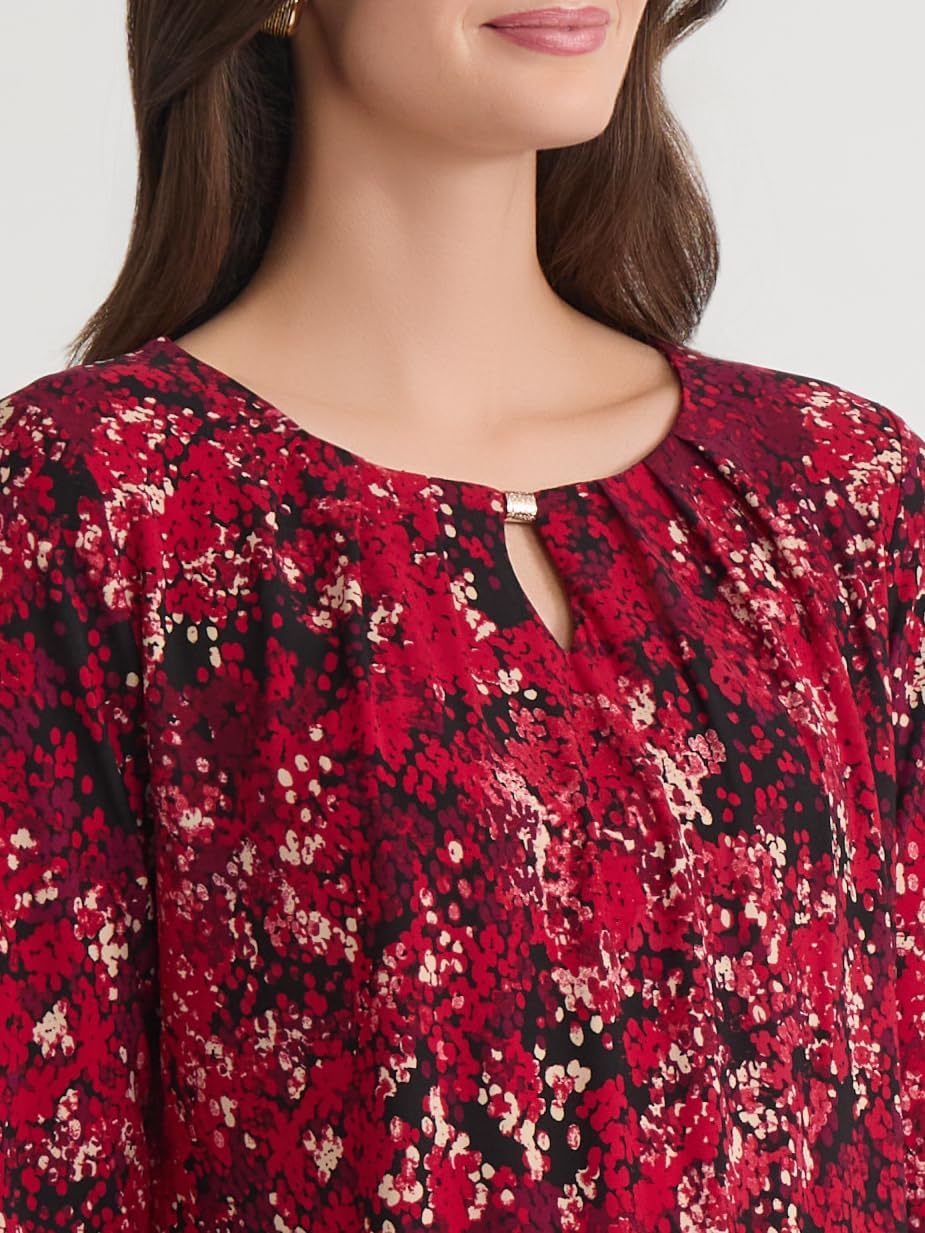 Kasper Womens 3/4 Sleeve Pleat Neck Jersey Top - Image 3