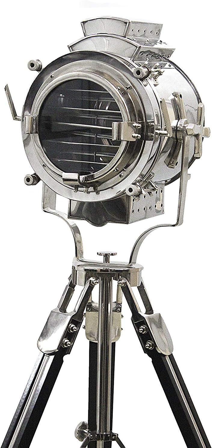 THOR INSTRUMENTS Vintage Modern Collectible Chrome Searchlight Home Black Screw Tripod Nautical Spotlights Floor Lamp (Floor Lamp 65" Inches) Rustic Vintage Home Decor Gifts