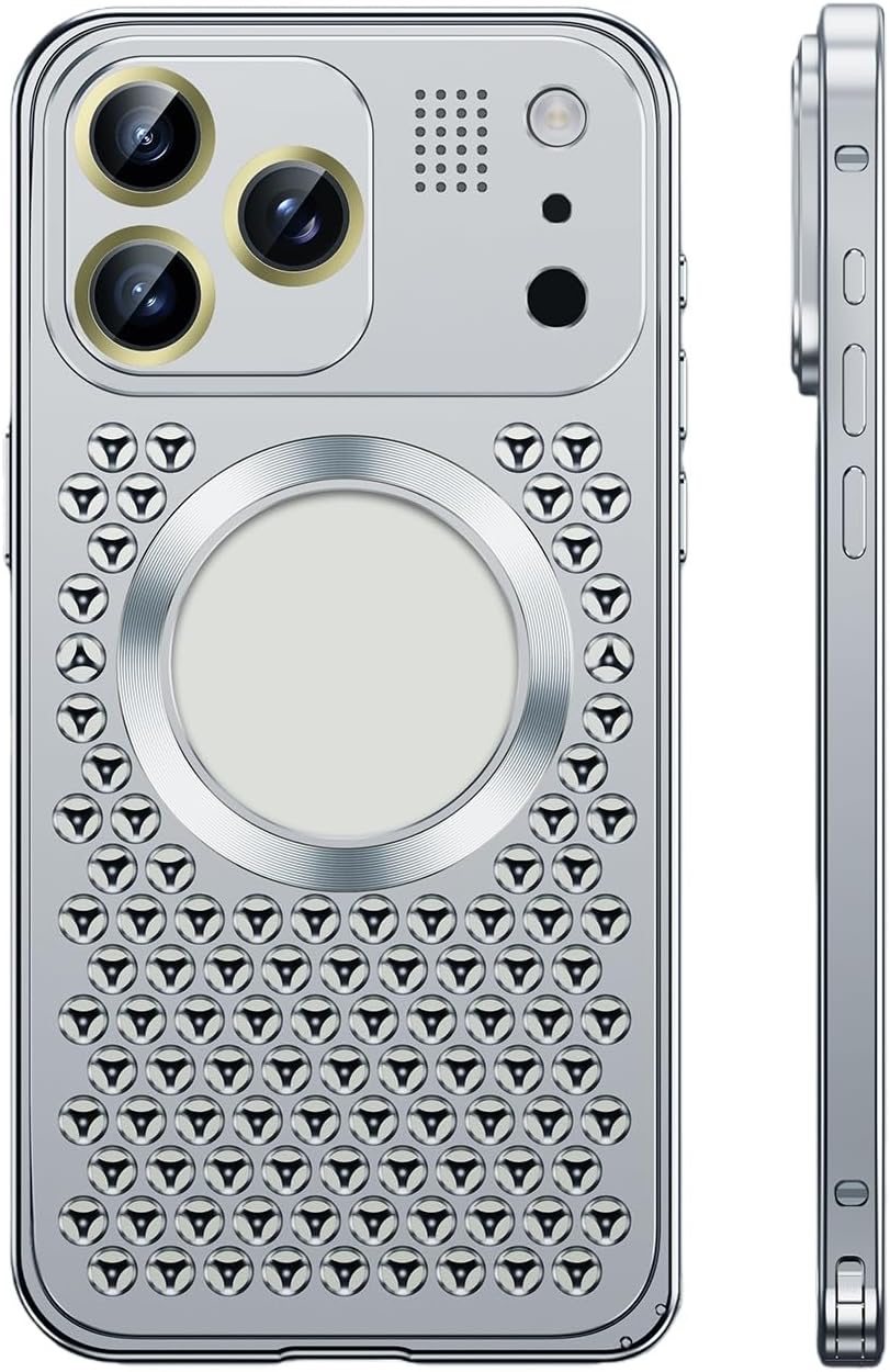 Metal Cooling Case for iPhone 17 Pro Max/17 Pro/17, CNC Aluminum Alloy Frame with Built-in Fragrance Core, Airflow Hollow Grid Structure, Shockproof Slim Protective Cover(Orange,17)