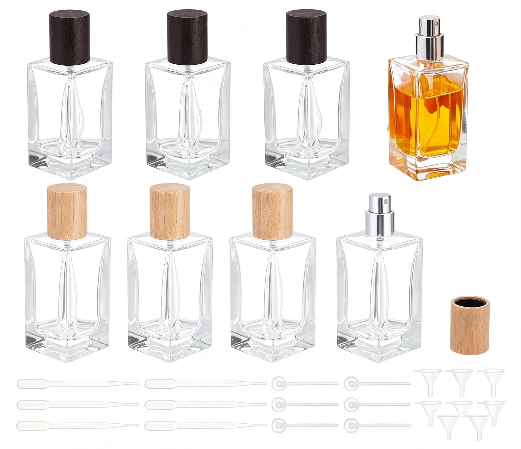 AHANDMAKER Confezione da 8 bottiglie vuote in vetro per profumo, 50 ml / 1.69oz, ricaricabili, con atomizzatore, con imbuto e contagocce da 3 ml, forniture per la produzione di profumi fai da te per