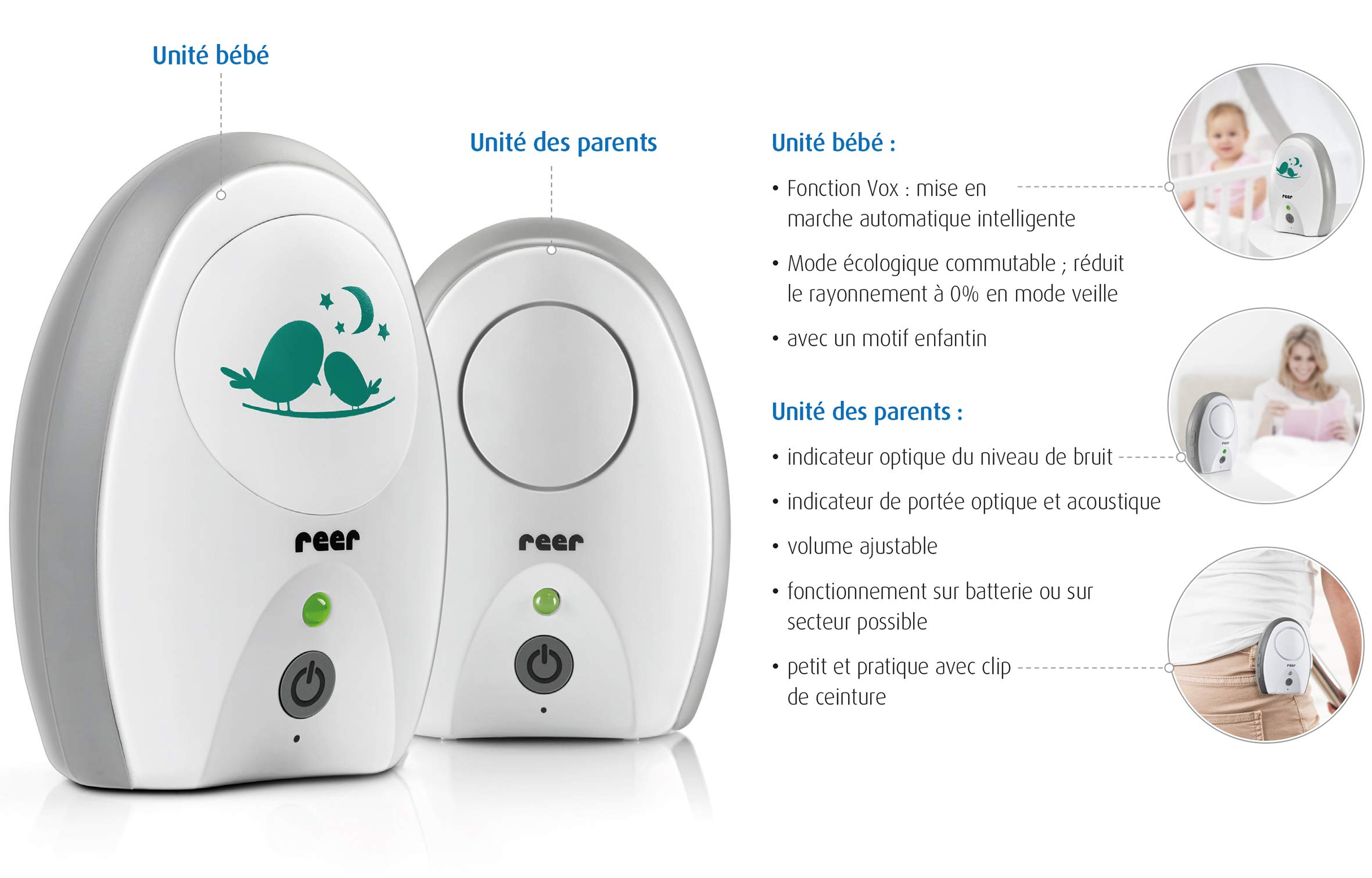 reer 50040 Neo Digital Baby Monitor - 100 % résistant aux insectes, faible rayonnement, portée de 250 m, 1 pièce (lot de 1)