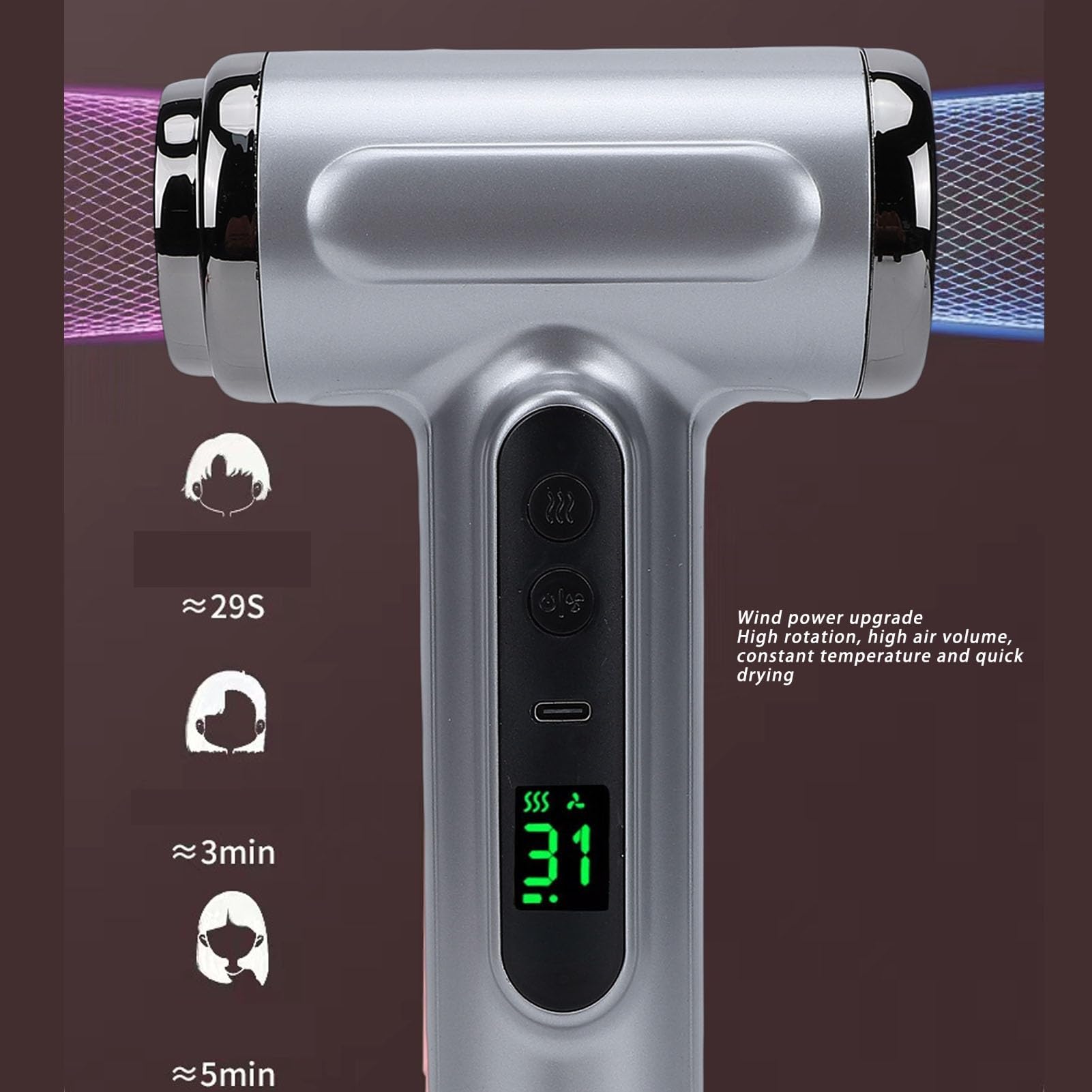 Jiawu Secador de Pelo Inalámbrico, 200 W, 15600 MAh, Secador de Pelo de Viaje con Viento Frío y Caliente, de Portátil con Boquilla de Cable de Carga USB para Viajes, Camping, Dormitorio