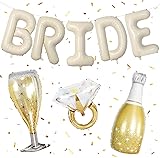 40inch Bride Balloons Beige Letters Banner, Sand White Bachelorette Party Decorations Set with Diamond Ring Champagne Bottle Balloon Glass Foil Balloon for Nude White Bachelorette Engagement...