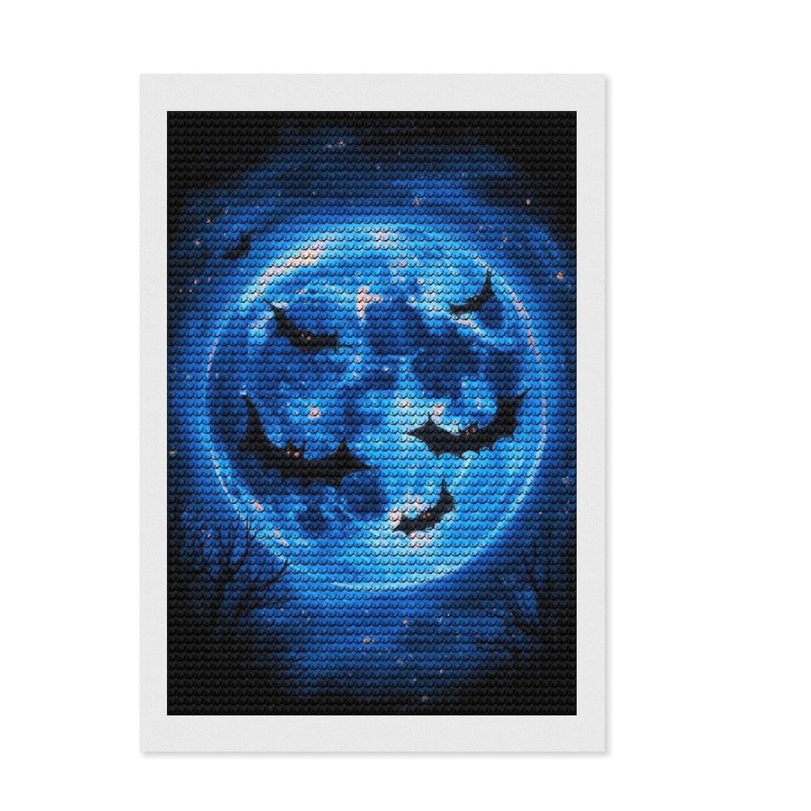Junmoney Bats Flying in Front of Blue Moon Round Drill Diamond Painting 8"x12", Fun Craft Experience, Modern Decor, for Craft Lovers, Holiday Gift Idea