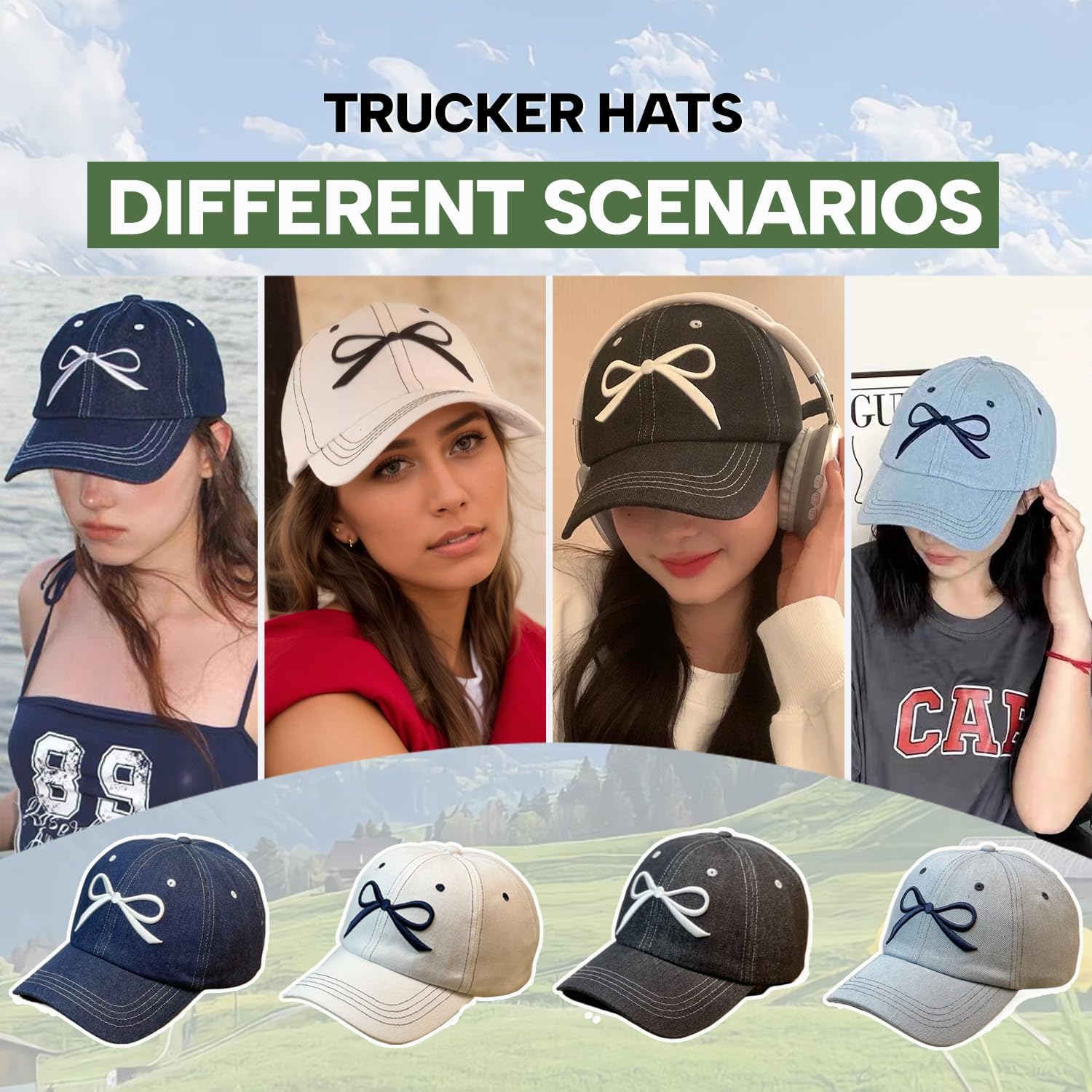 Bow Hat Y2k Baseball Cap Trucker Hats Women Coquette Aesthetic Preppy Sun Hat Cute Baseball Caps for Women - Image 2