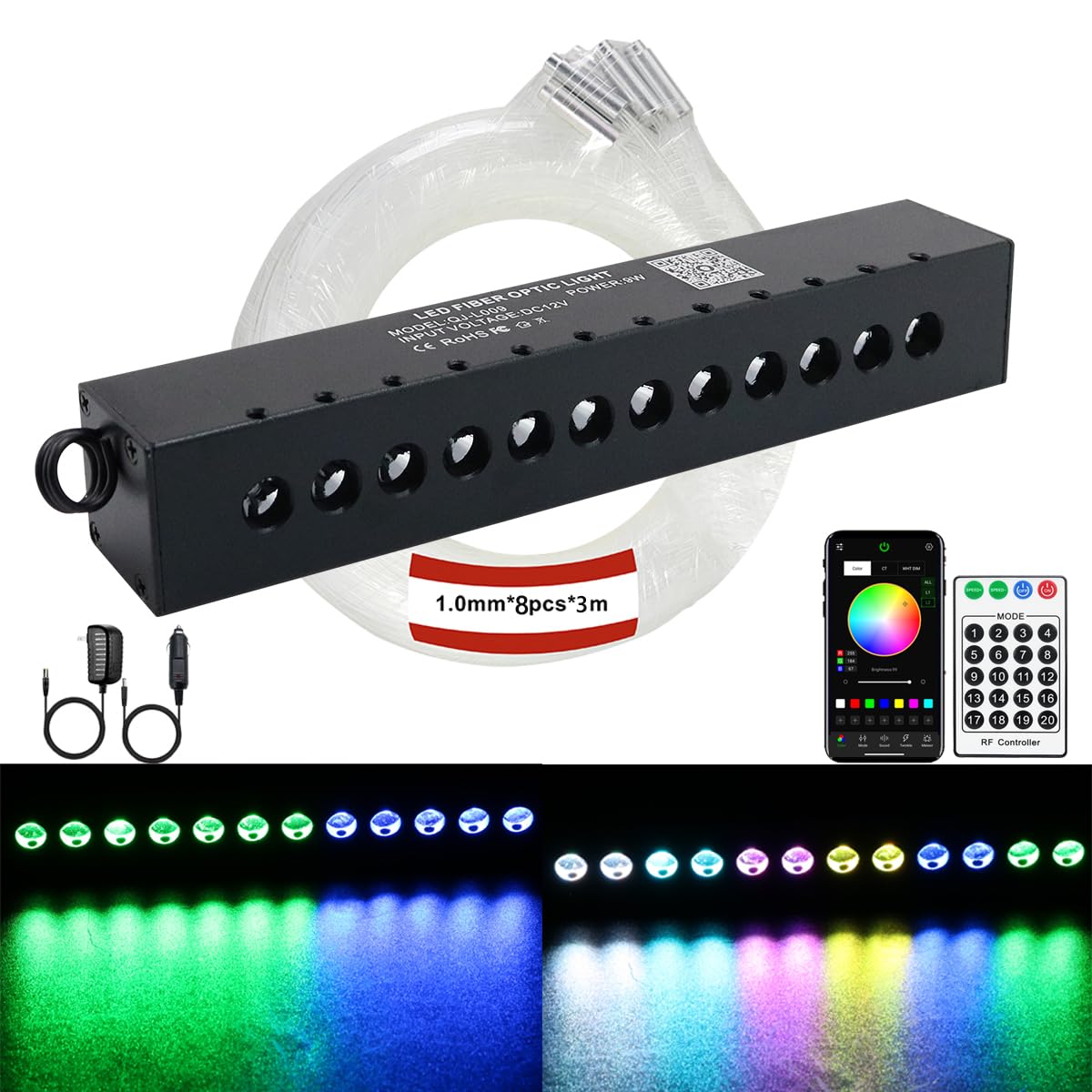 AZIMOM RGB 12LED Meteor Shooting Star Kits 96pcs 0.04in 9.8ft Colorful Shooting
