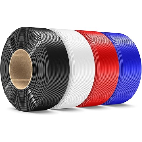 SUNLU 4KG PLA Plus Filament Refill 1.75mm, 1000g PLA+ Filament Bundle 4 Packs, 3D Printer Filament Refill for Reusable Spools, Fit for Most Brand Spool. 1KG/Roll, Black+White+Red+Klein Blue