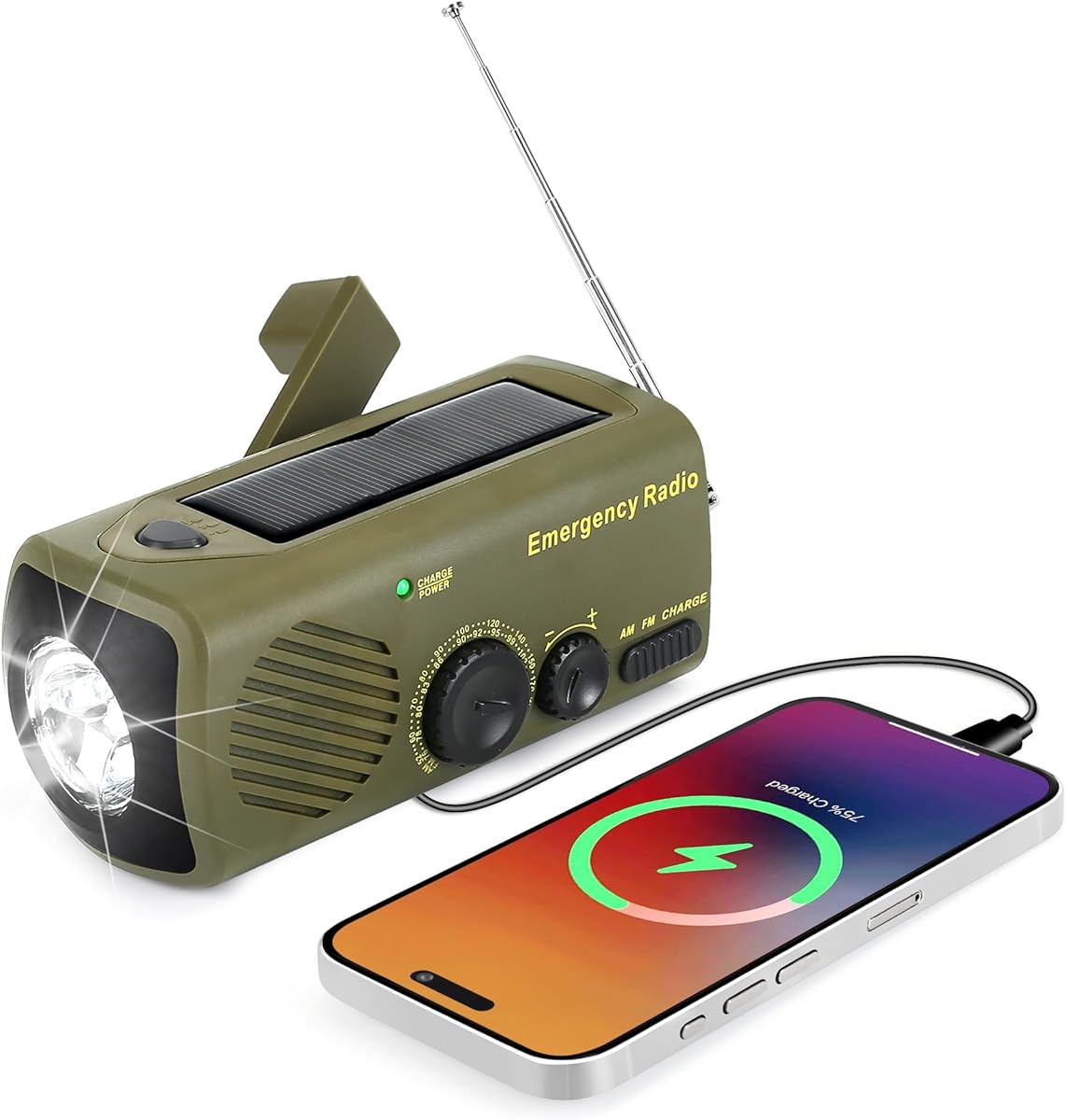 Notfallfunk, tragbares Handkurbelradio mit AM/FM, 3000 mAh wiederaufladbare Powerbank, SOS-Alarm, LED-Taschenlampen-Dynamo-Radio, USB-Handyladegerät für Outdoor-Camping und Wandern