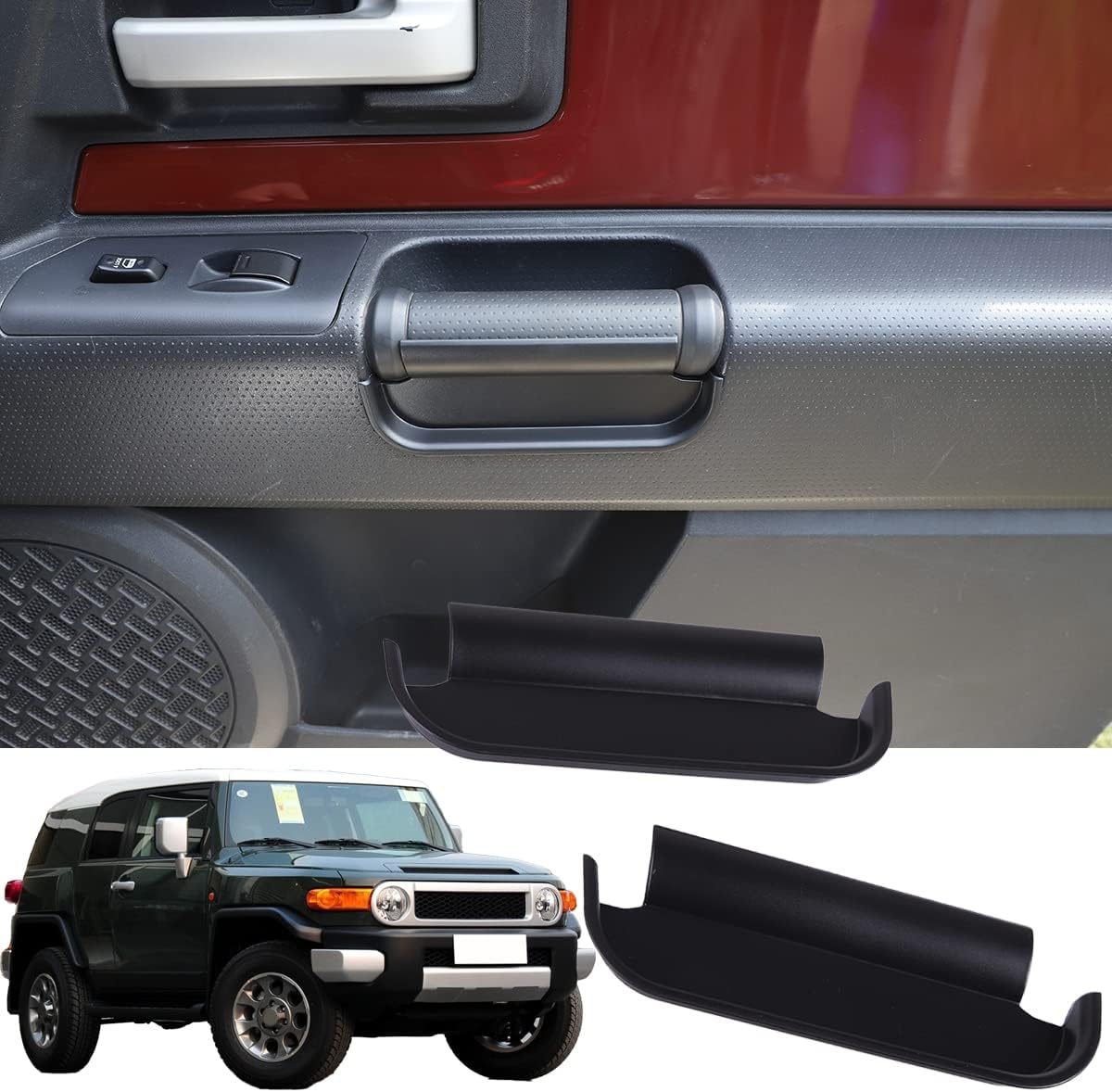 HAPPYHORSE Car Door Storage Box Glove Organizer Baffle Compatible with Toyot@ FJ Cruiser 2007-2021，ABS Interior Door Handle Storage Panel Cover Organizer Tray Interior Storage Accessories (Black)