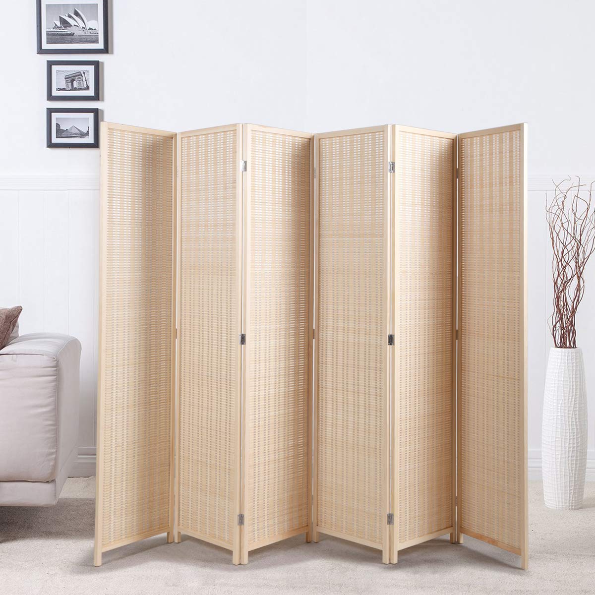 JAXSUNNY 6 Panel Bamboo Room Dividers, Folding Room Divider Privacy Screens, Room Separating