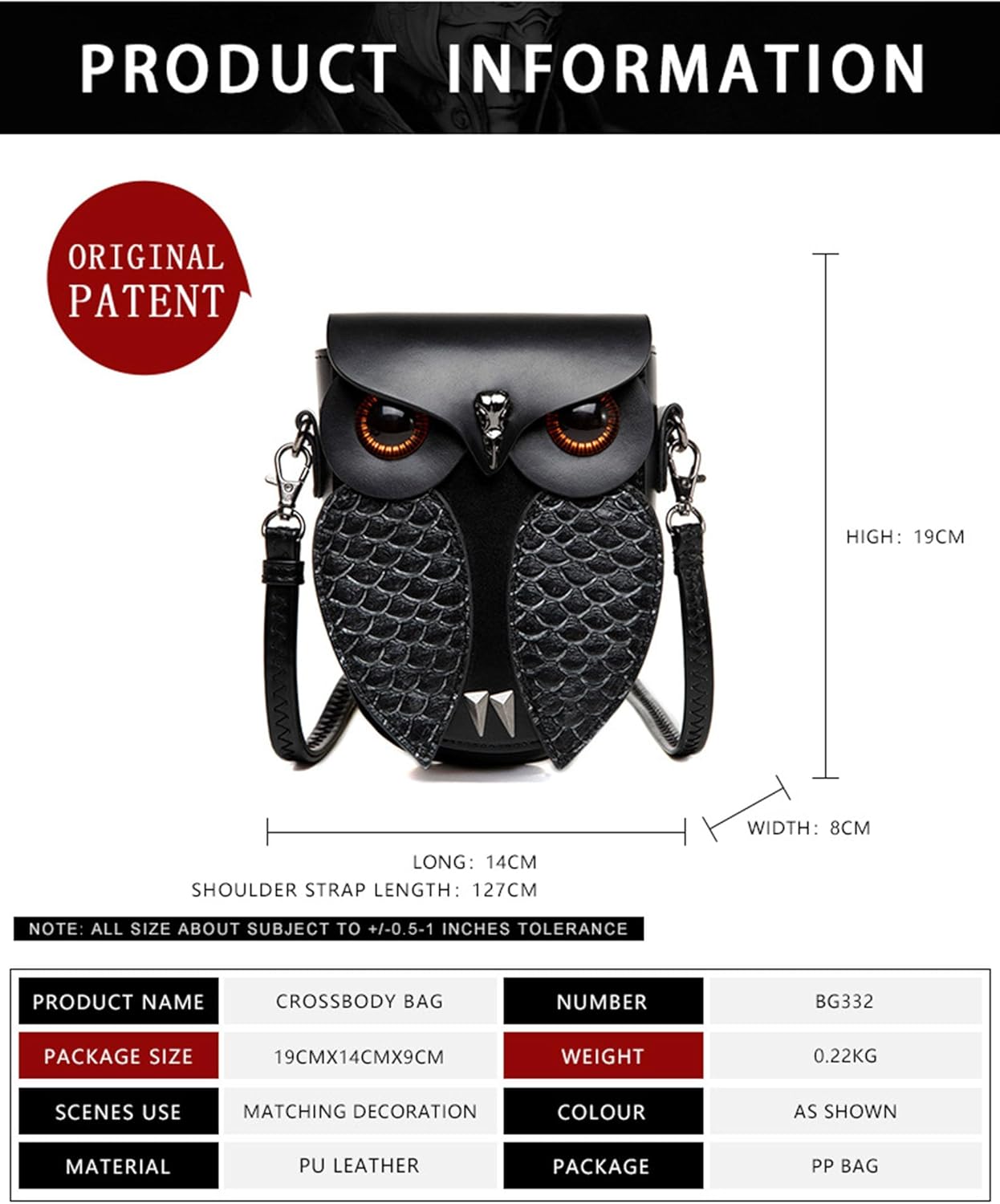Owl Crossbody Bag Purse Handbag Steampunk Leather Phone Shoulder Pouch Retro Gothic Renaissance Festival Accessory (Owl BLack)