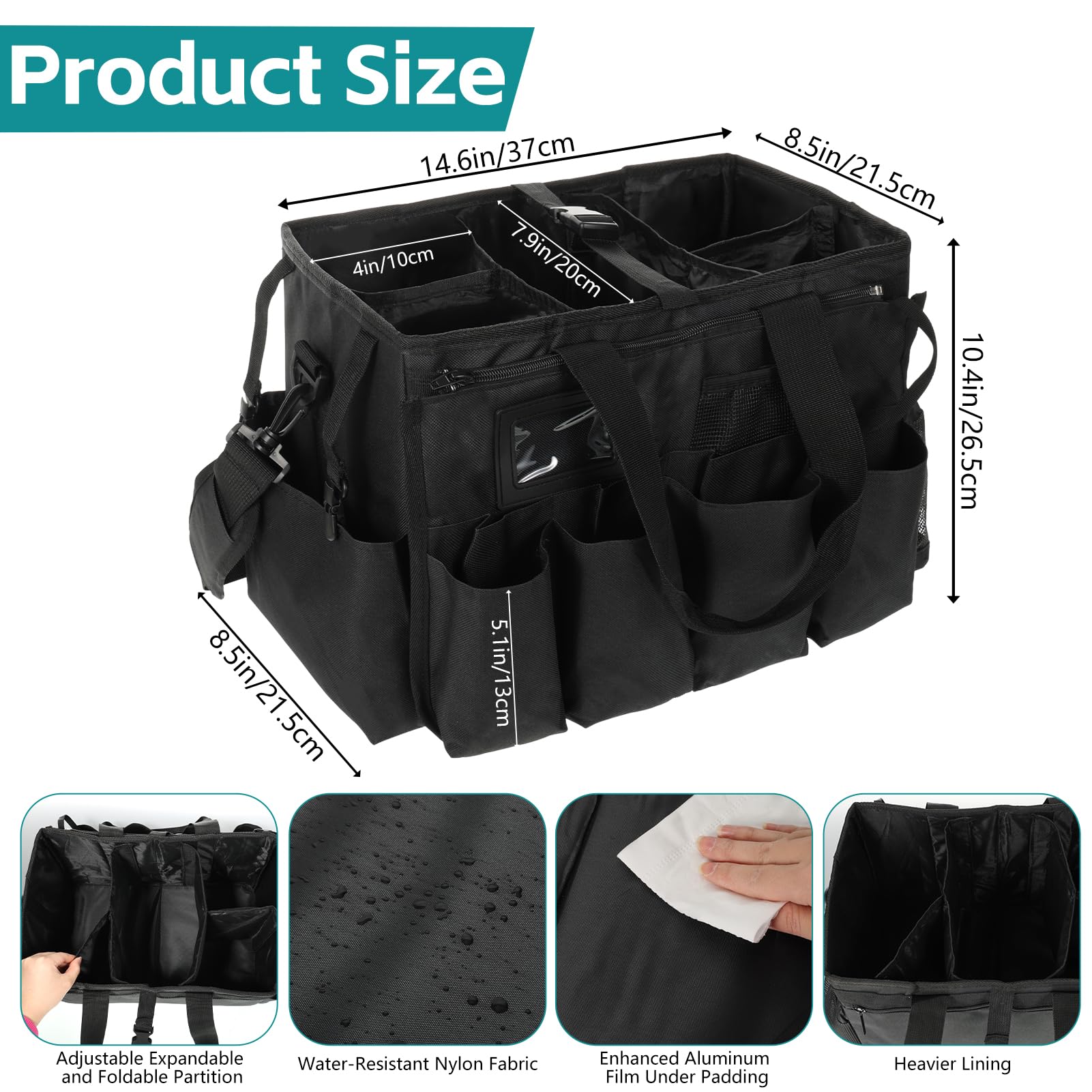 Tragbare Reinigungstasche,Große Putztasche,Reinigungsmittel Organizer mit Griff,Putzmittel Aufbewahrung Organizer Tasche für Reinigungskräfte,Schwarz Tragbar Abnehmbar 45x27x25cm