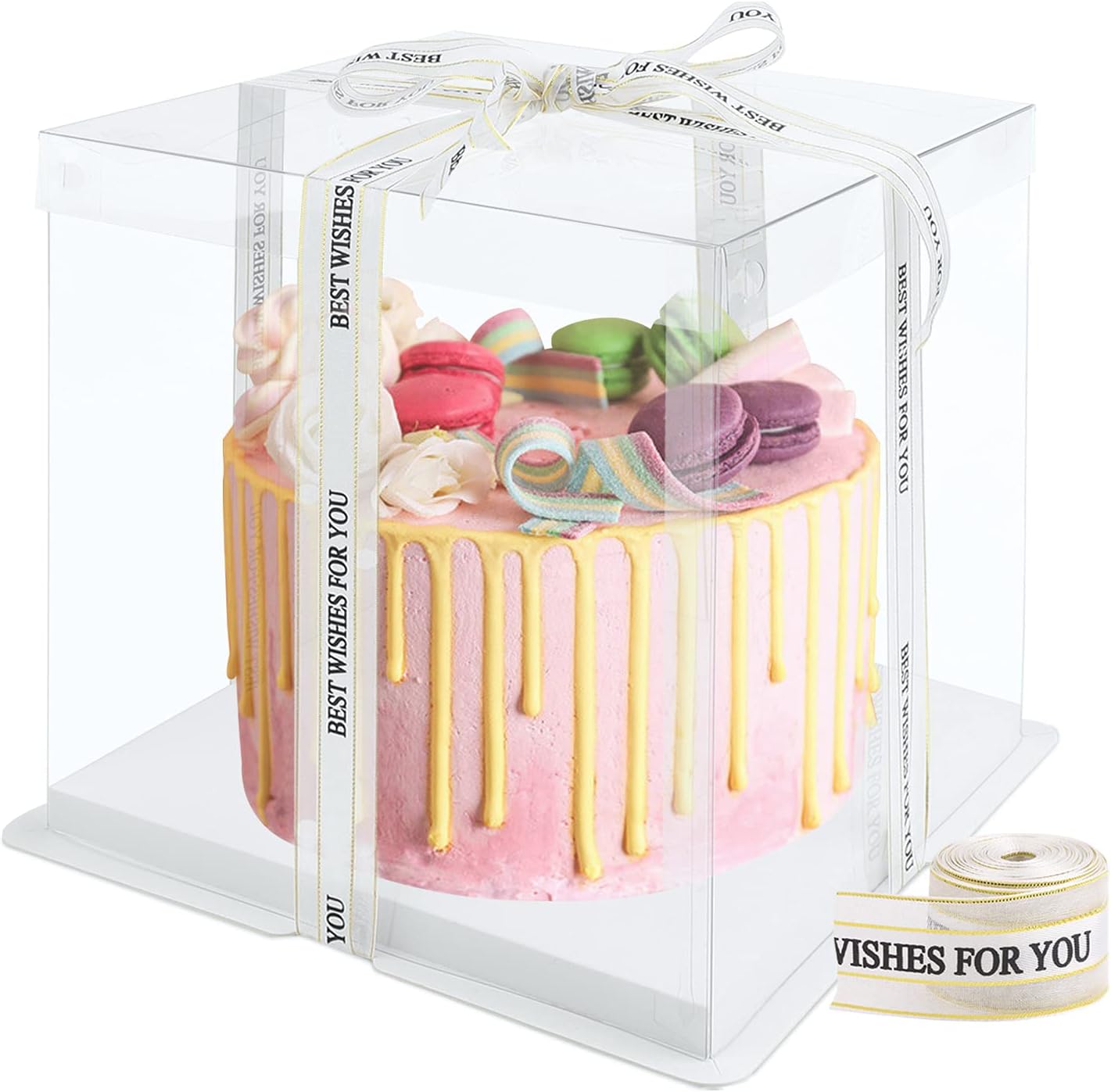 Hileyu Transparent Cake Box With Lids - Double Layer Plastic Gift Cube ...