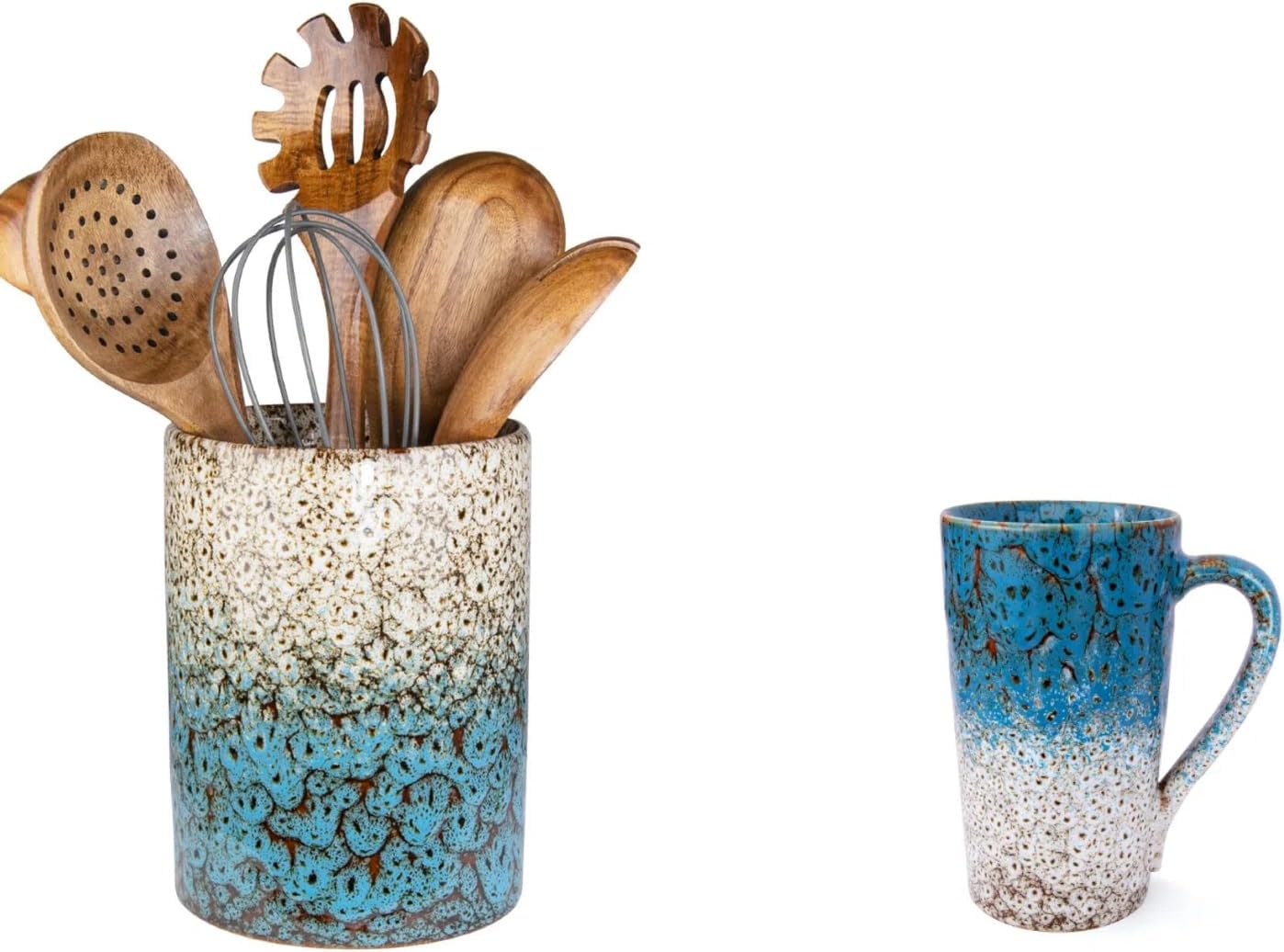 Ceramic Kitchen Utensil Holder for Countertop, Large Cooking Utensil Crocks for Kitchen Counter, 20 oz coffee Mug, Large Coffee Mug with Handle, Ceramic Latte Tea Cup for Office and Home