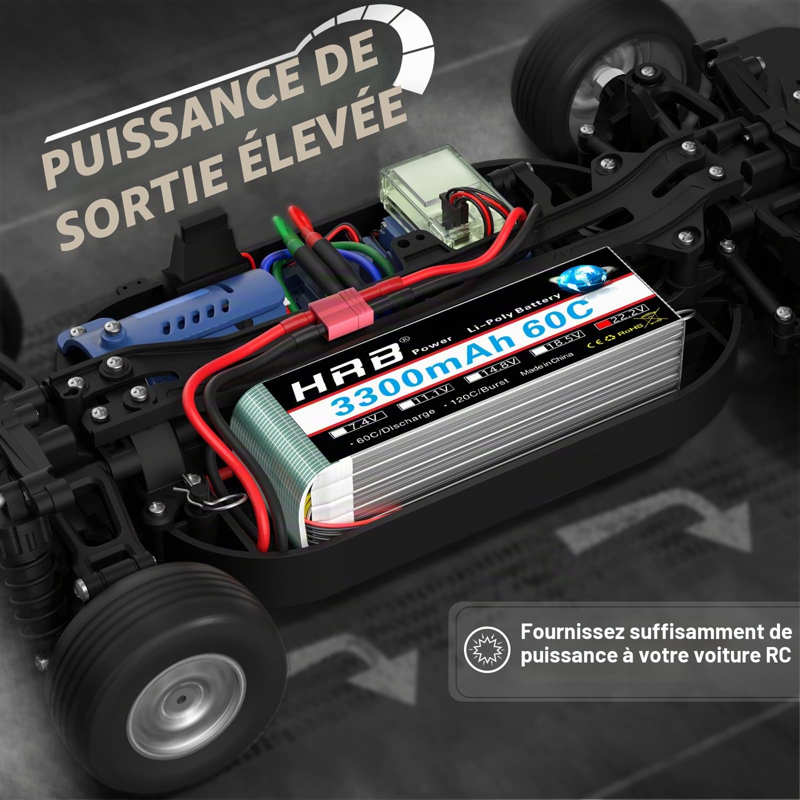 HRB 6S Batterie LiPo 22,2 V 3300 mAh 60 C avec prise Deans T pour quadricoptère RC 500 Taille Hélicoptère Voiture Camion Bateau Loisirs