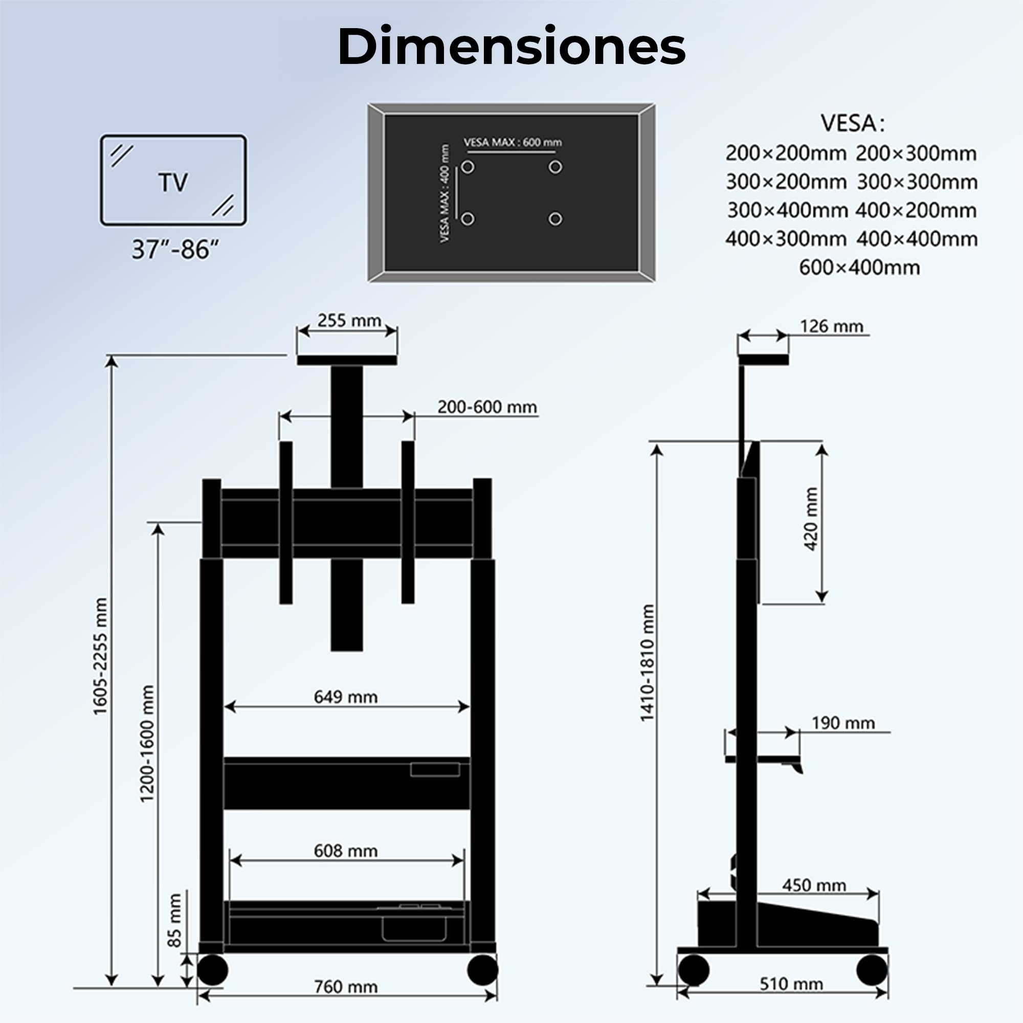 DQ TV Elevador Zelos eléctrico para TV de 37 a 85 Pulgadas Soporte de Enrollable, regulación de Altura Mediante Mando motorizado de Carga hasta 70 kg, 3 estantes y regleta de enchufes, Nogal Negro