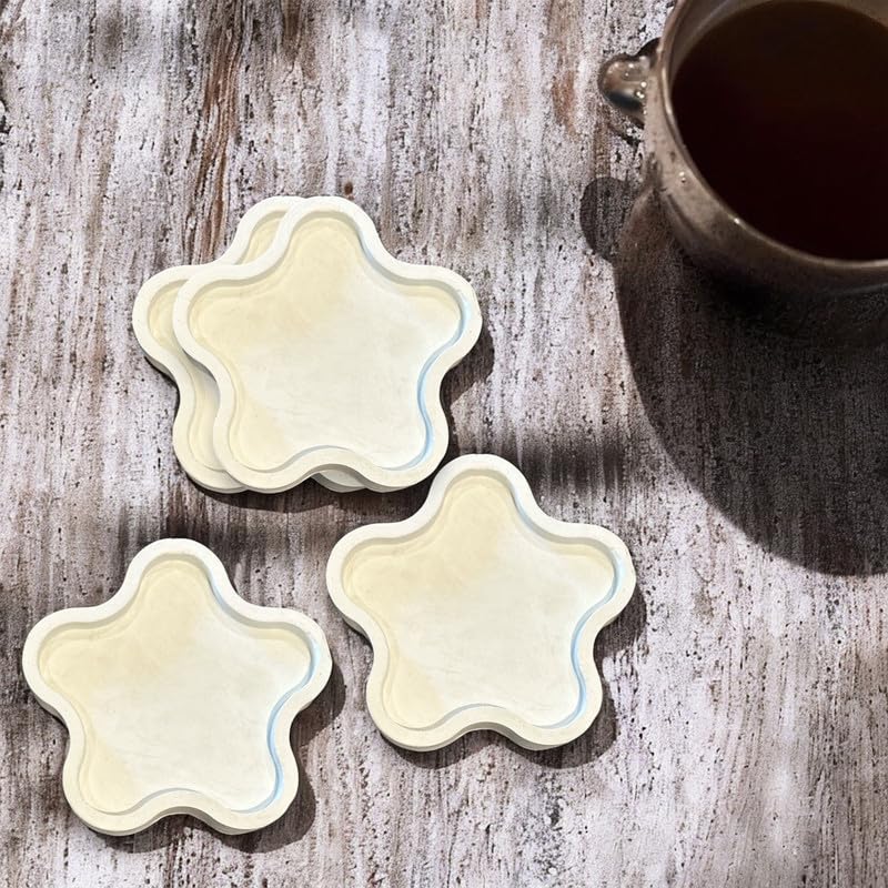 Nandini Homeware™ Hand-Crafted Concrete Minimalistic Drinkware Coasters for Kitchen and Dining Table (Floral, Set of 4)