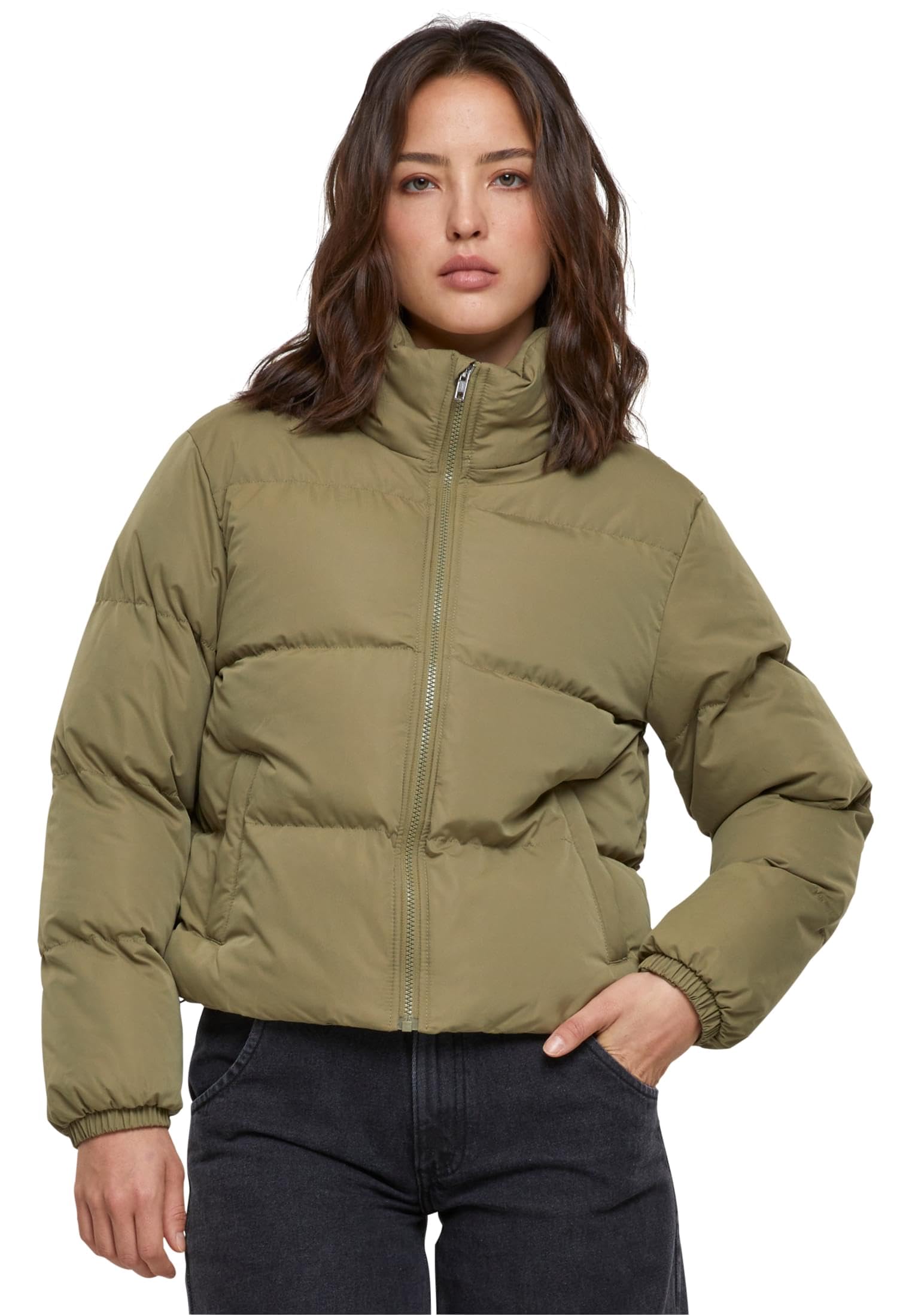 Urban Classics Damen Short Peached Puffer Jacket Kurzmodell, Gr. XL, tiniolive