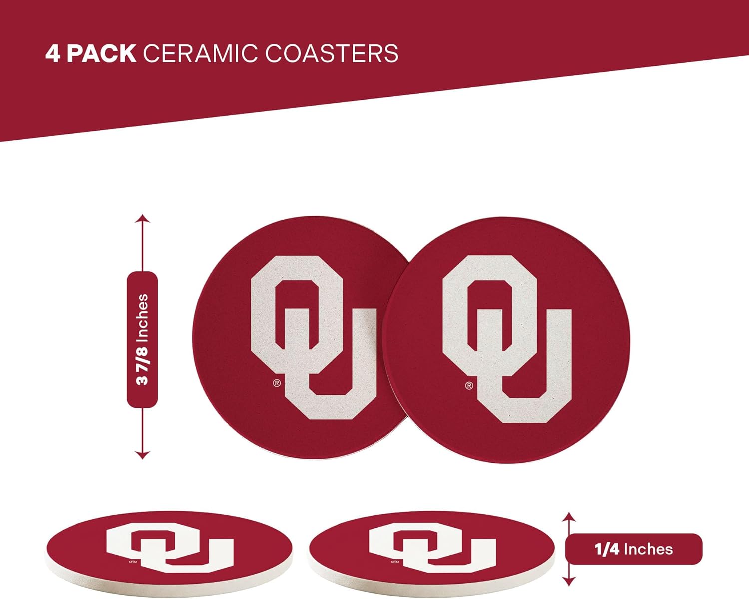 Desert Cactus The University of Oklahoma Circle Ceramic Coasters 4 Pack Sooners Absorbent Drink Coasters with Cork Backing (Design A) - Image 2