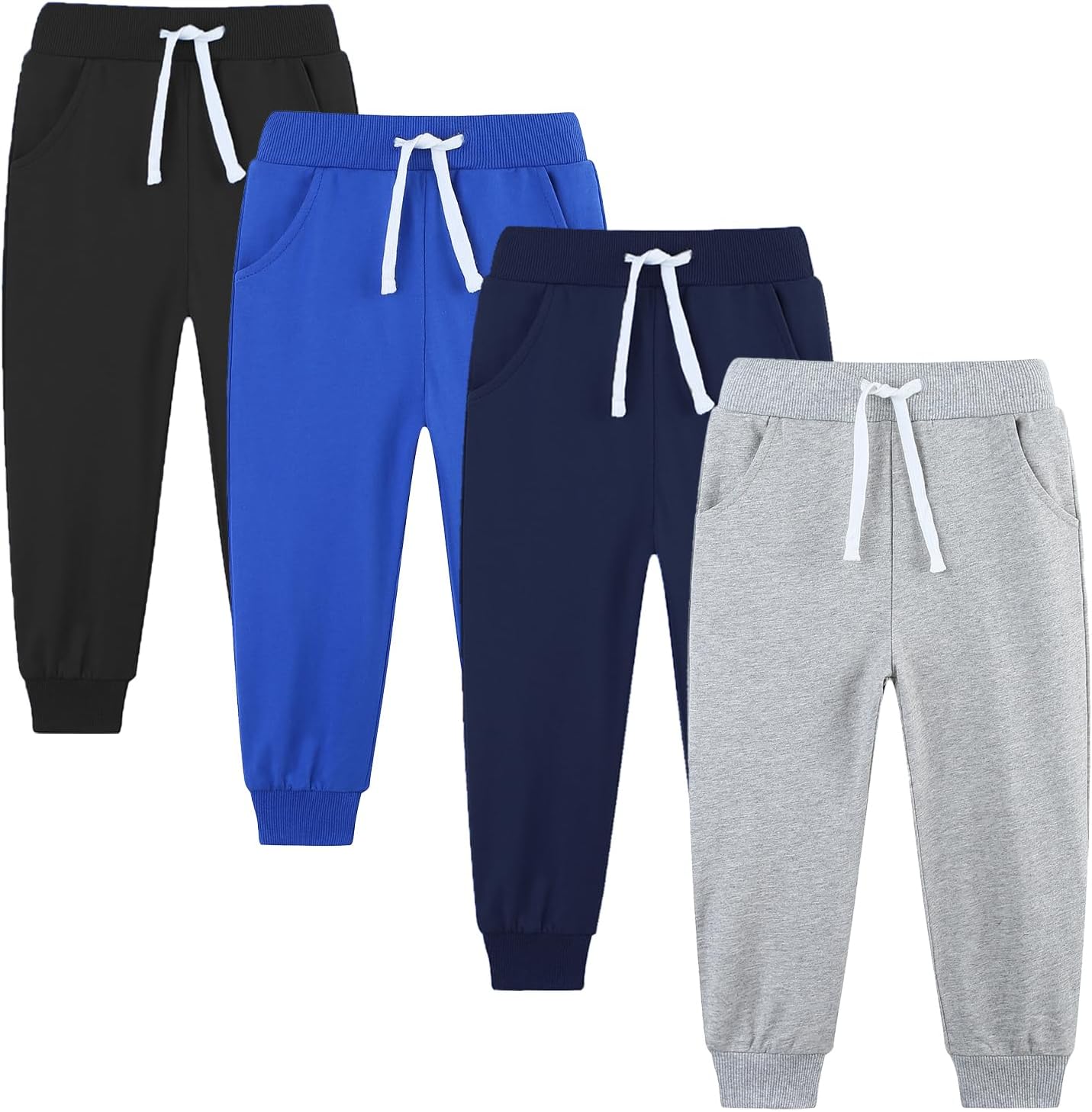 Avsead 4 Pack Toddler and Kids Boys Sweatpants Joggers Cotton Active Soft Joggers Pants with Functional Drawstring 2-14Y