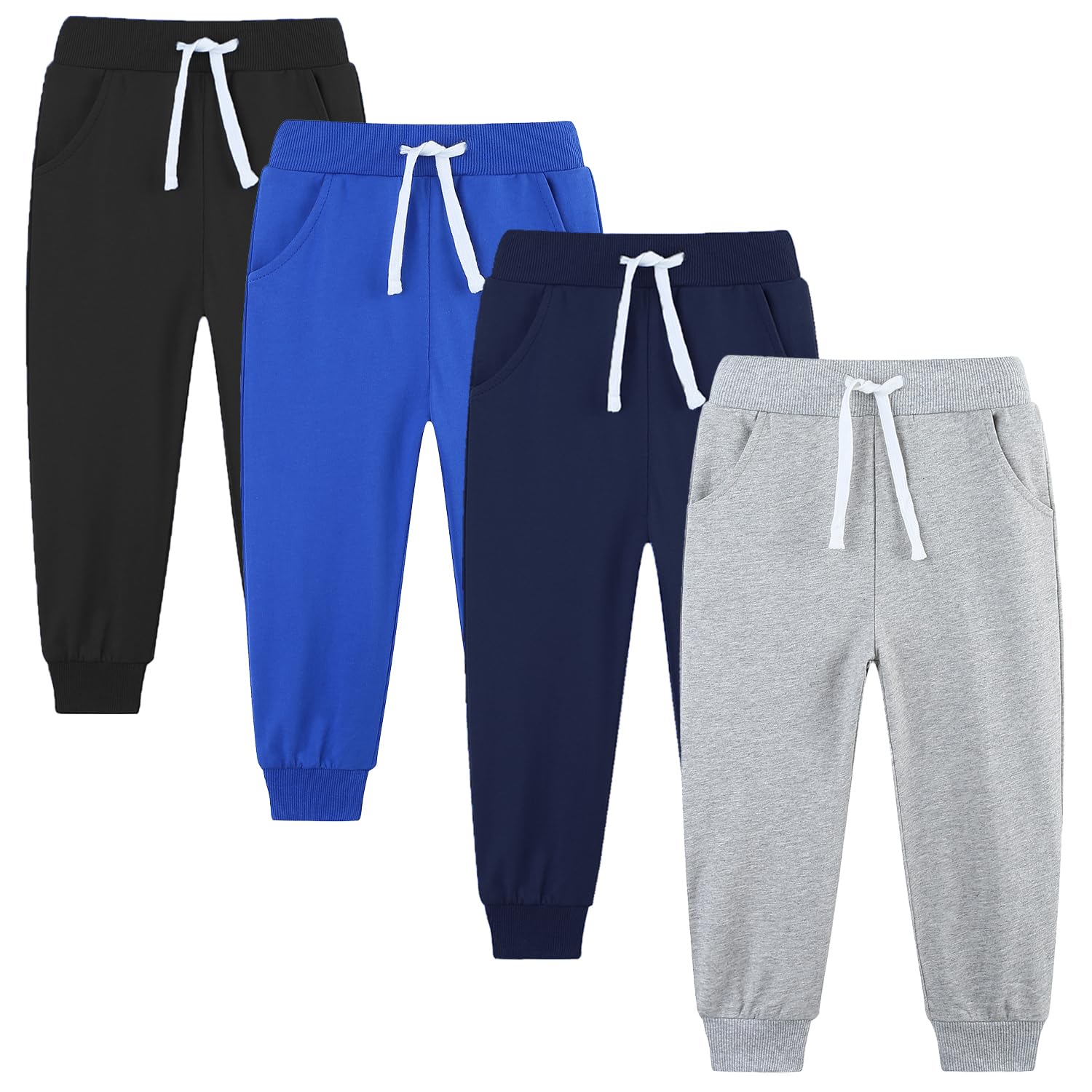 Photo 1 of Avsead Kids Boys Sweatpants Pants 4 Pack Pull On Cotton Jogger Outfits Clothes Navy/Light Gray/Black/Blue Size 8-9 Years