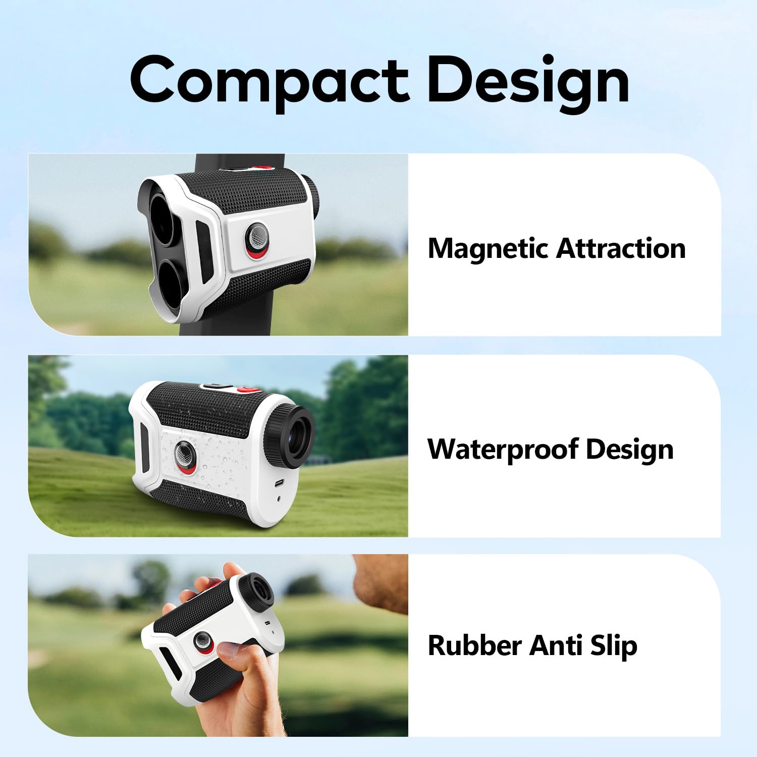 Golf-Entfernungsmesser mit Neigungsschalter, 1200 Yards ±0,5 Yards hohe Präzision, magnetische Halterung, Vibrations-Flaggenverriegelung, USB-C-aufladbar und IP54 wetterfest