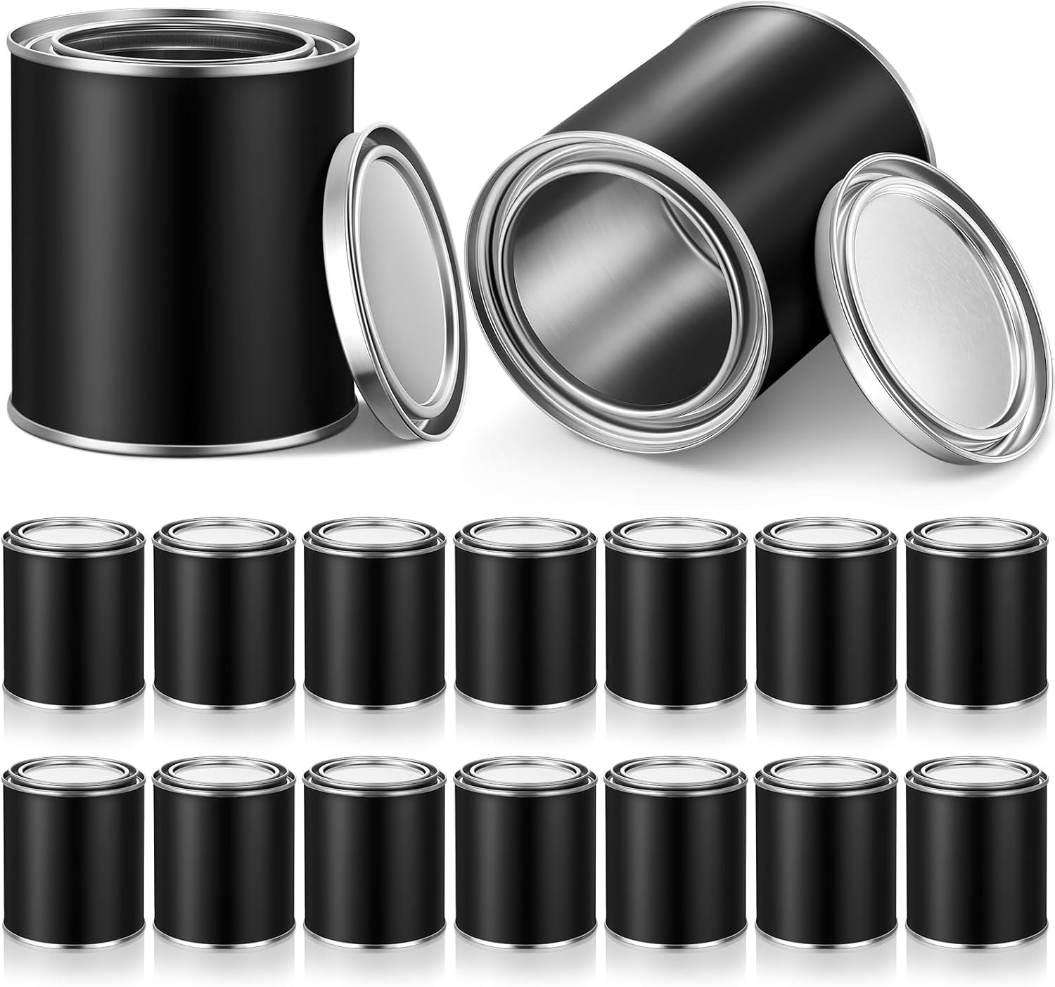 Vesici 16 Pack Empty Metal Paint Cans with Lids 0.84 Pint Paint Can Empty Unlined Can Small Multipurpose Metal Pail Buckets Storage Containers for Crafts DIY Project Adhesives(Black)