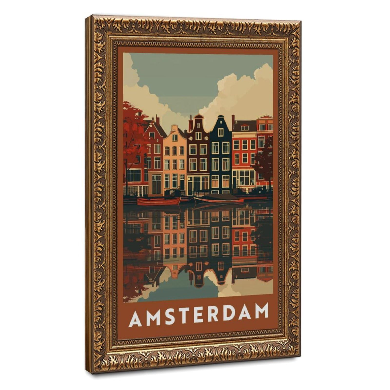 Bareronor Amsterdam Canal Canvas Poster for Office Decor Gift