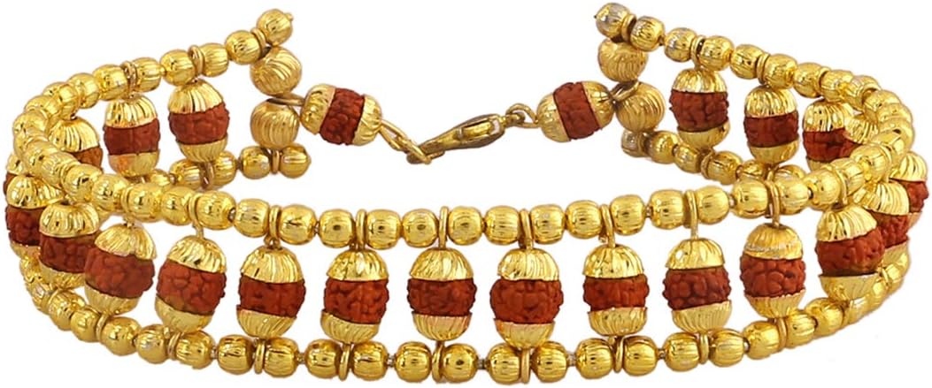 Shree Shyam Gems And Jewellery Brass Rudraksha Bead Bracelet For Boys (Gold_30 grams)