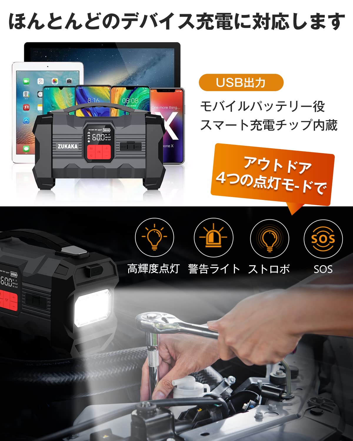 Amazon | ZUKAKA ジャンプスターター 車 用ジャンプスターター 電動