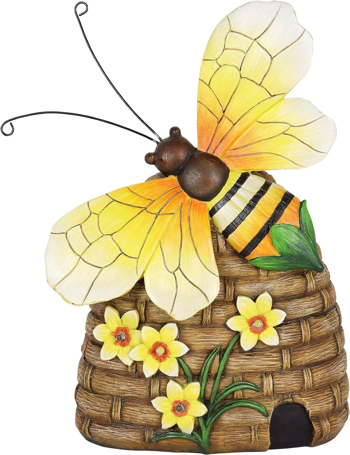 Exhart Garden Sculpture, Solar Bee Hive Garden Statue with Bumblebee, LED Flowers, Outdoor Lawn and Yard Decoration, 9.5 x 4.5 x 12.5 Inch, Multicolor, Resin