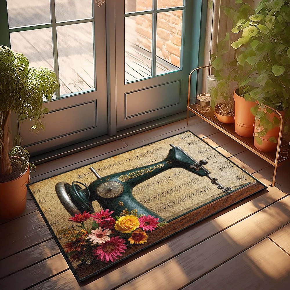 Paillasson printemps machine à coudre et fleurs tapis d'extérieur tiki bar 65x90 cm
