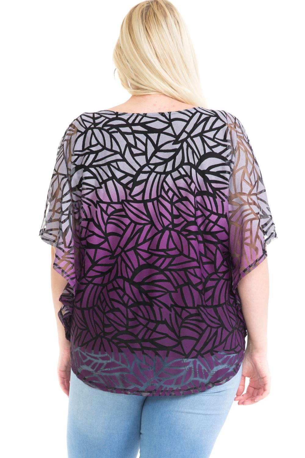 LEEBE Femmes Grande Taille - Blouse Poncho en Devoré/Burnout (1XL-5XL)