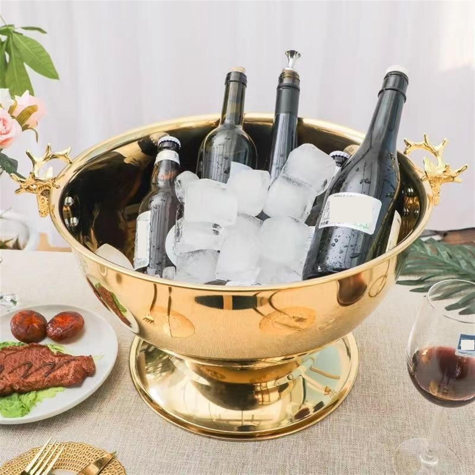 Cubo de Hielo Cuenco for champán de 13,5 L, Cubo Hielo Grande Acero Inoxidable Dorado y Plateado, Cuenco for Bar, for Cerveza, Lavabo Adecuado for Hotel Cubo de Hielo frío para Barra