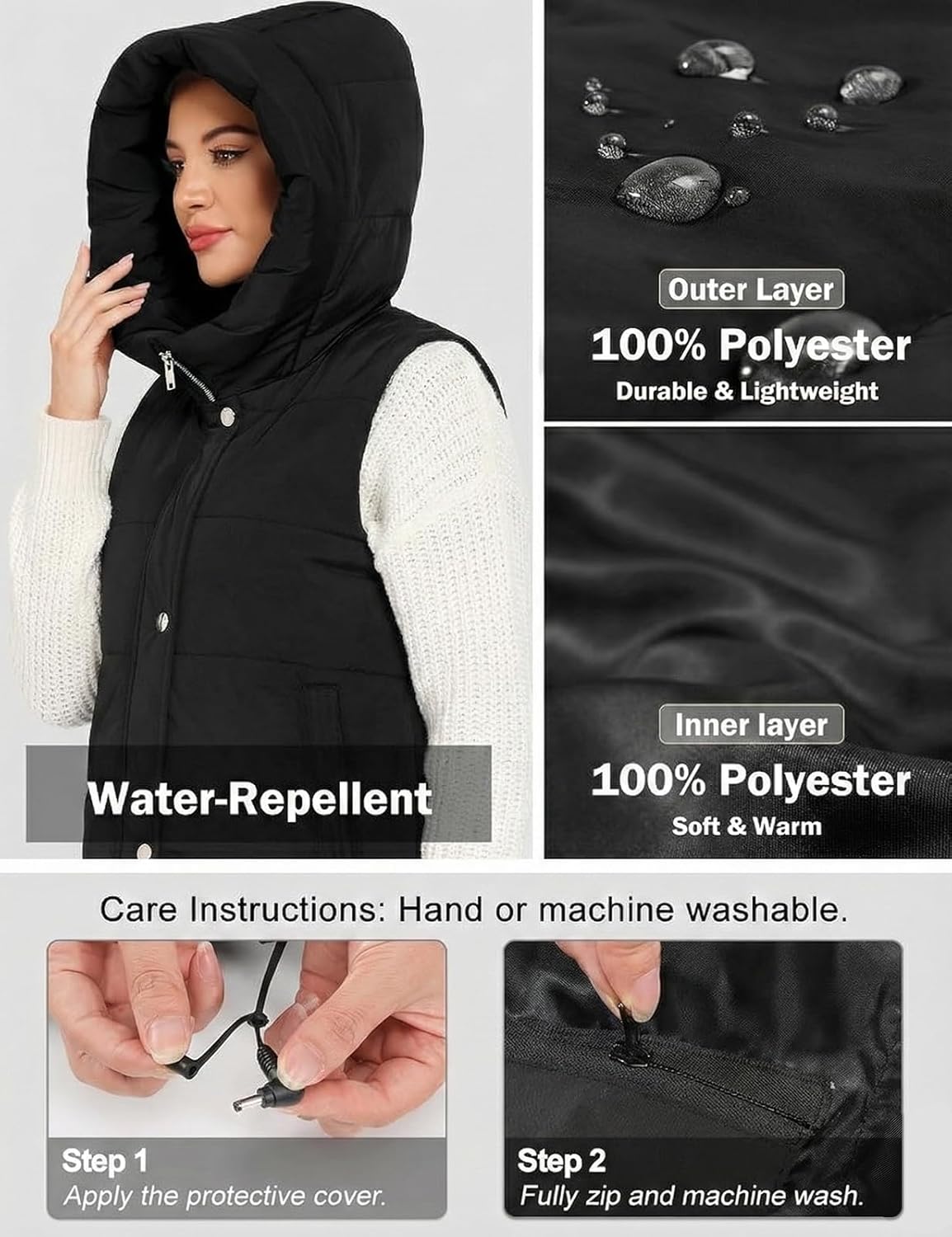 HEEKPEK Long heated vests for women with 18400mAh Long-Lasting Battery, 6-Zone Heated Coat for Outdoor Winter - Image 6