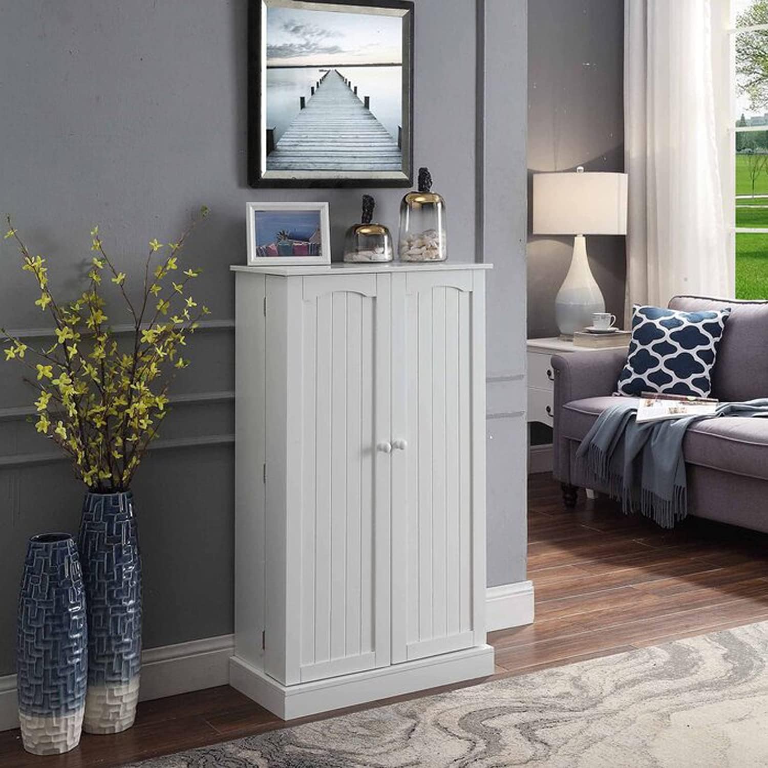 Function Home 41" Farmhouse Kitchen Pantry, Storage Cabinet with Doors and Adjustable Shelves for Kitchen, Living Room and Dinning Room in White : Home & Kitchen