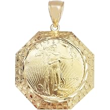 10K Yellow Gold Mens Walking Liberty Coin and Octagon Nugget Bezel Pendant