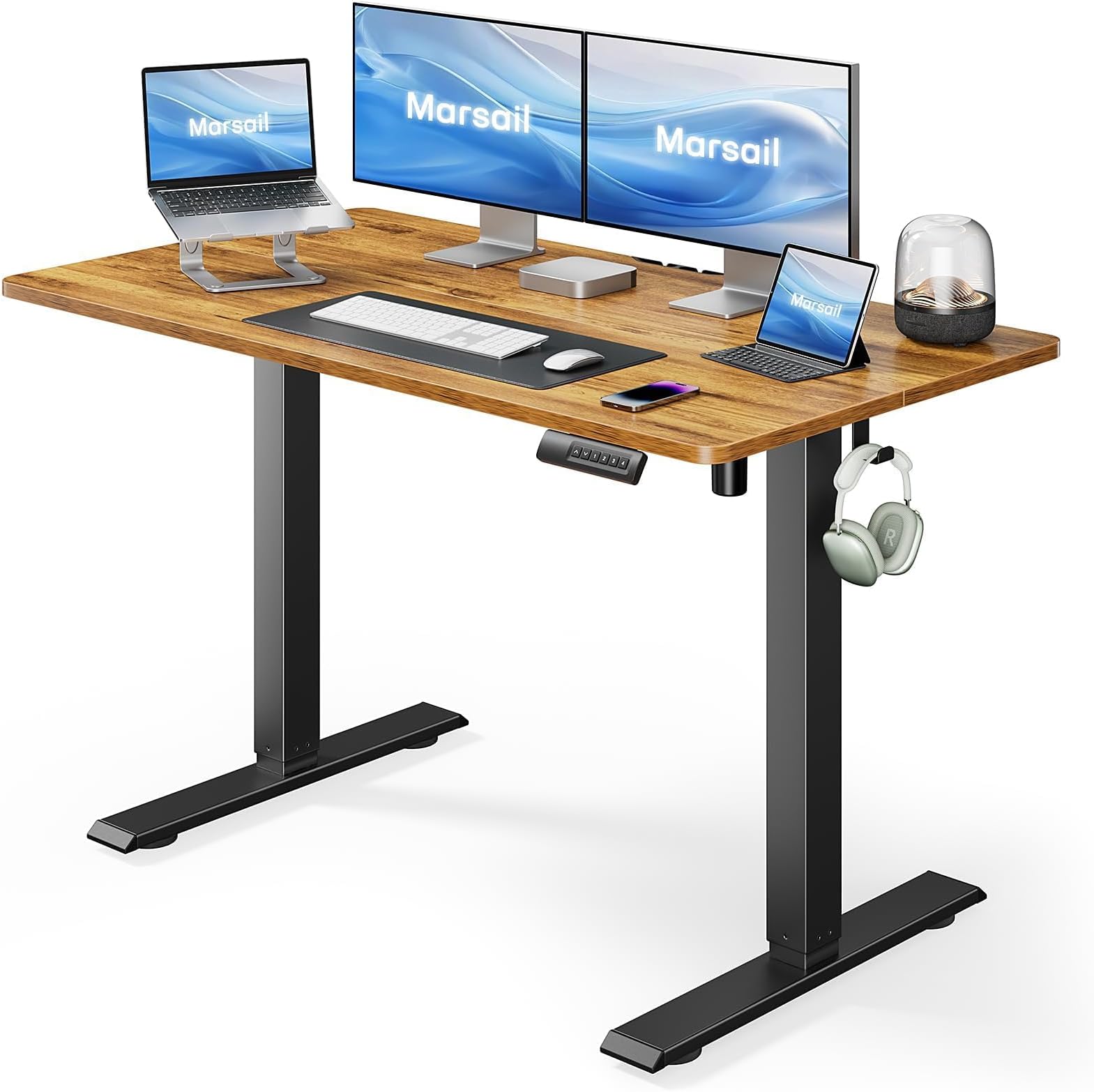 Marsail 48x24 Electric Standing Desk - Adjustable Height Computer Desk with Memory Presets, Storage Bag & Cable Management for Home Office & Gaming Workstations