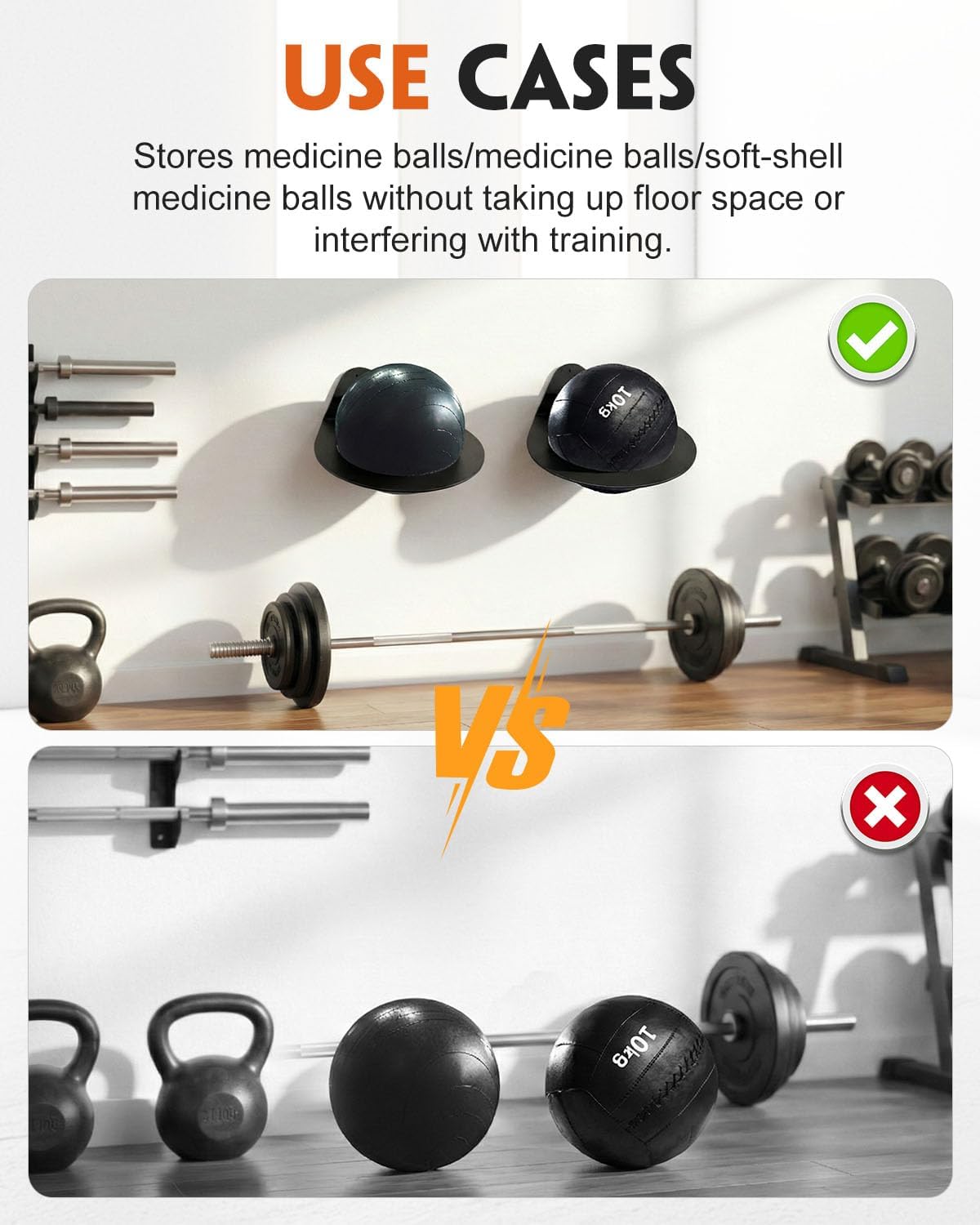 MUZIK Heavy Duty Medicine Ball Rack Wall Mount, 440 lbs Capacity Space Saving Slam Ball Holder for Gym Home Commercial,8.9 Inch 440 lbs Capacity, Heavy Duty Steel with Powder Coated Finish