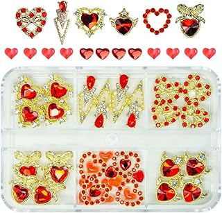 36pcs Red Heart Nail Charms Golden Luxury Alloy Valentine Charms for Nails 3D Red Nail Art Rhinestones Gems Gold Crystal Diamonds Jewelry Stones Studs Charms Supplies for Nails Face Eyes Makeup