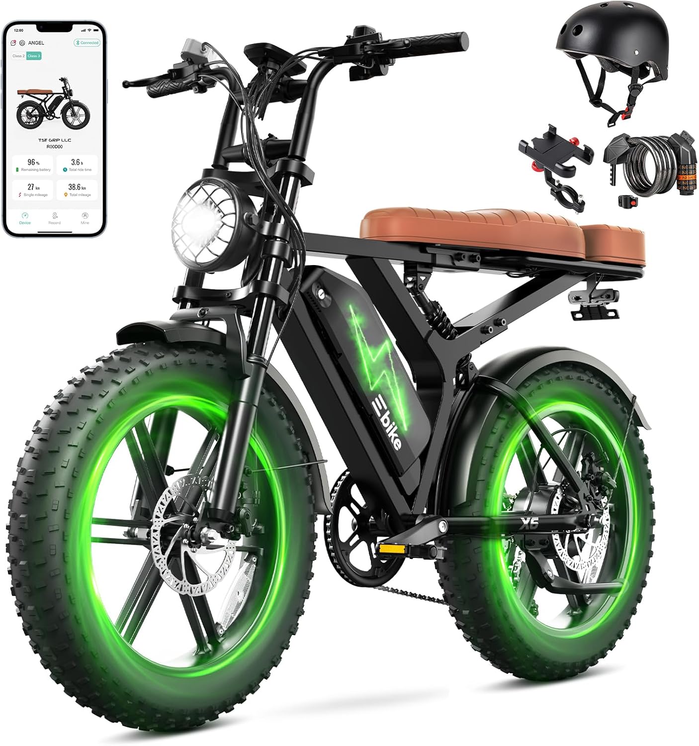 SISIGAD Electric Bike for Adults,1500W Peak Motor Ebike with 48V 15/15 * 2Ah Dual Removable Battery, 60-100 Miles,28 MPH Electric Mountain Bike, 20″ Fat Tire All Terrain E Bike,UL 2849 Certification