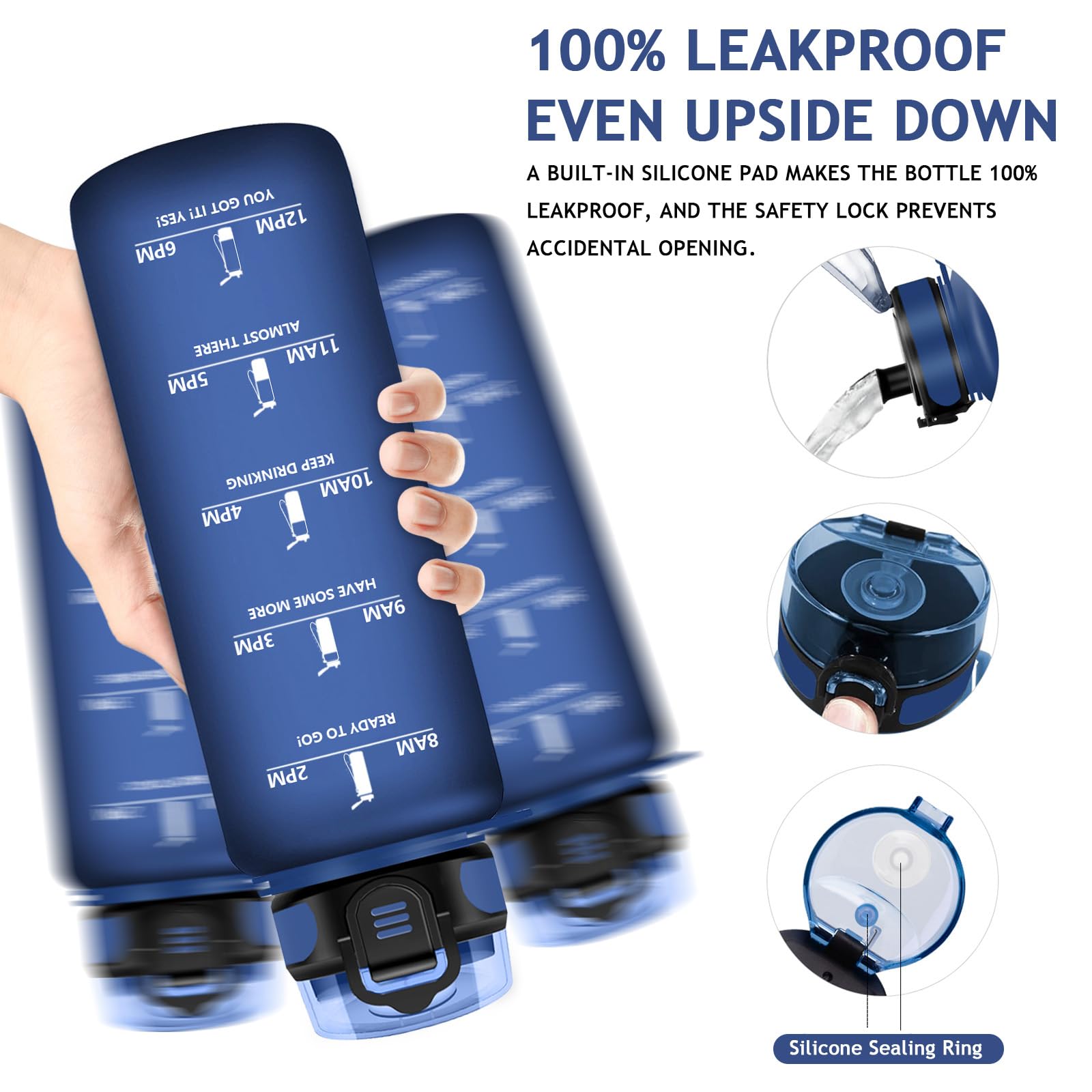 Vikaster Borraccia Sportiva, Borraccia 1500ml, Senza BPA & Prova di Perdite, Borracce per, Adulto, Outdoor, Sport, Trekking, Bici, Scuola, Ufficio, Yoga, Palestra, Campeggio-Blu Navy