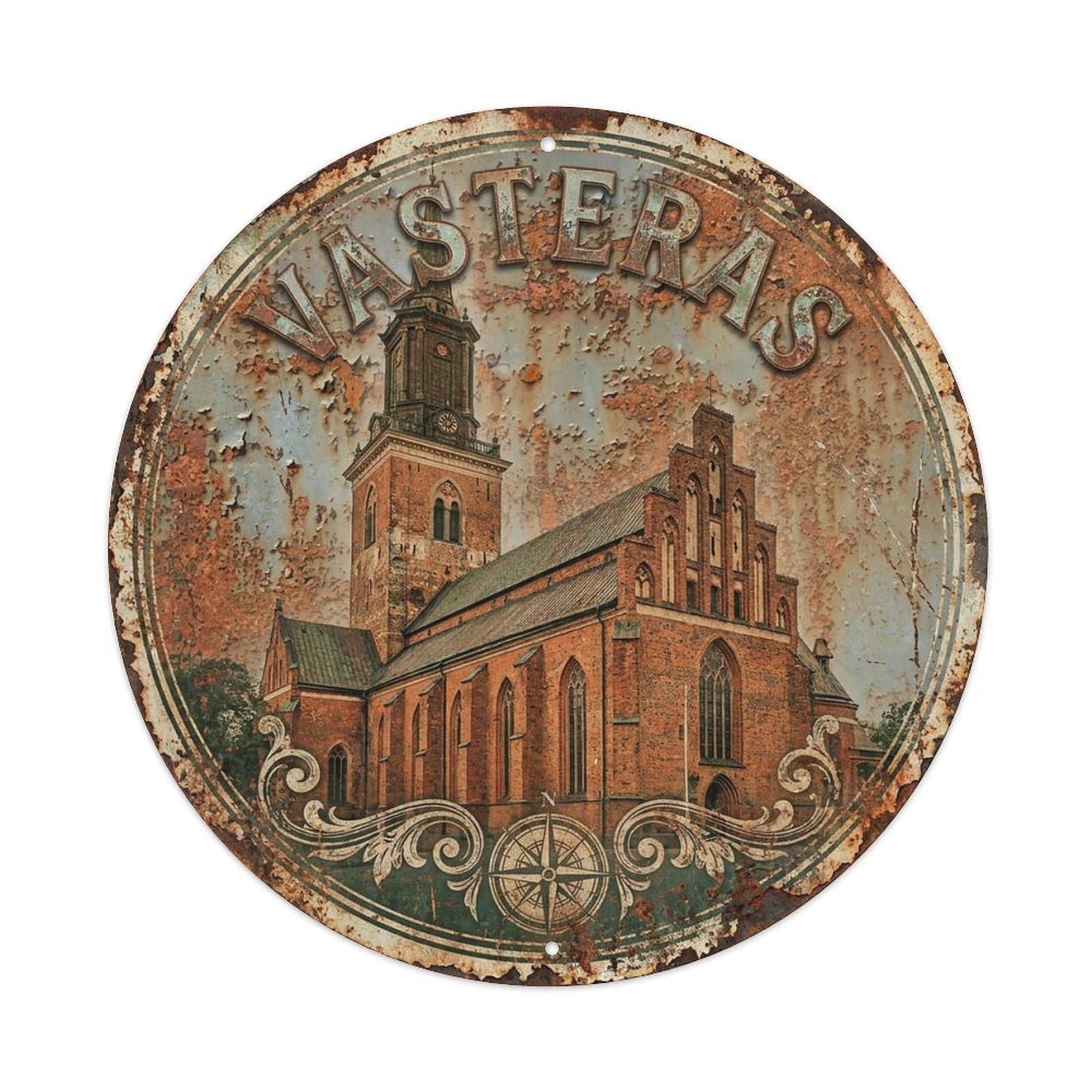 Vintage Travel Sweden Vasteras Vintage Metal Tin Sign Plaque Wall Decor for Cafe, Club Bar, Office, Garden Metal Poster 8x8Inch