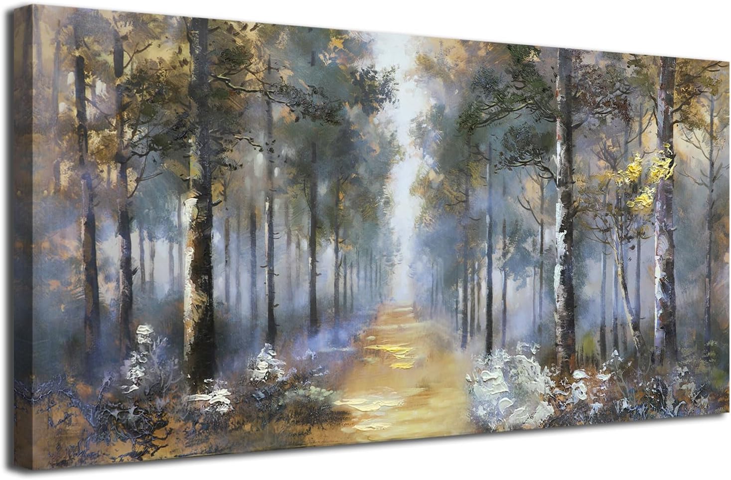 Ateliart Landscpae Wall Art Tree Canvas Painting Bedroom, Nature Forest Bedroom Wall Decor Textured Framed Picture Artwork Large Size Home Office Dining Room Kitchen 48"x24"