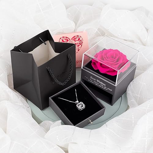 Miniatura 4 de Rosa real preservada con collar. Rosa eterna para mamá, esposa, novia, hermana, ideas para mujeres en el día de la madre, cumpleaños, aniversario,