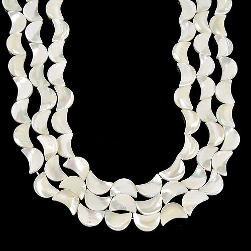 Miniatura 5 de JM Design Madre blanca iridiscente de perla MOP Shell Moon Beads 0.276x0.394 in 15.5'' Strd para la fabricación de joyas