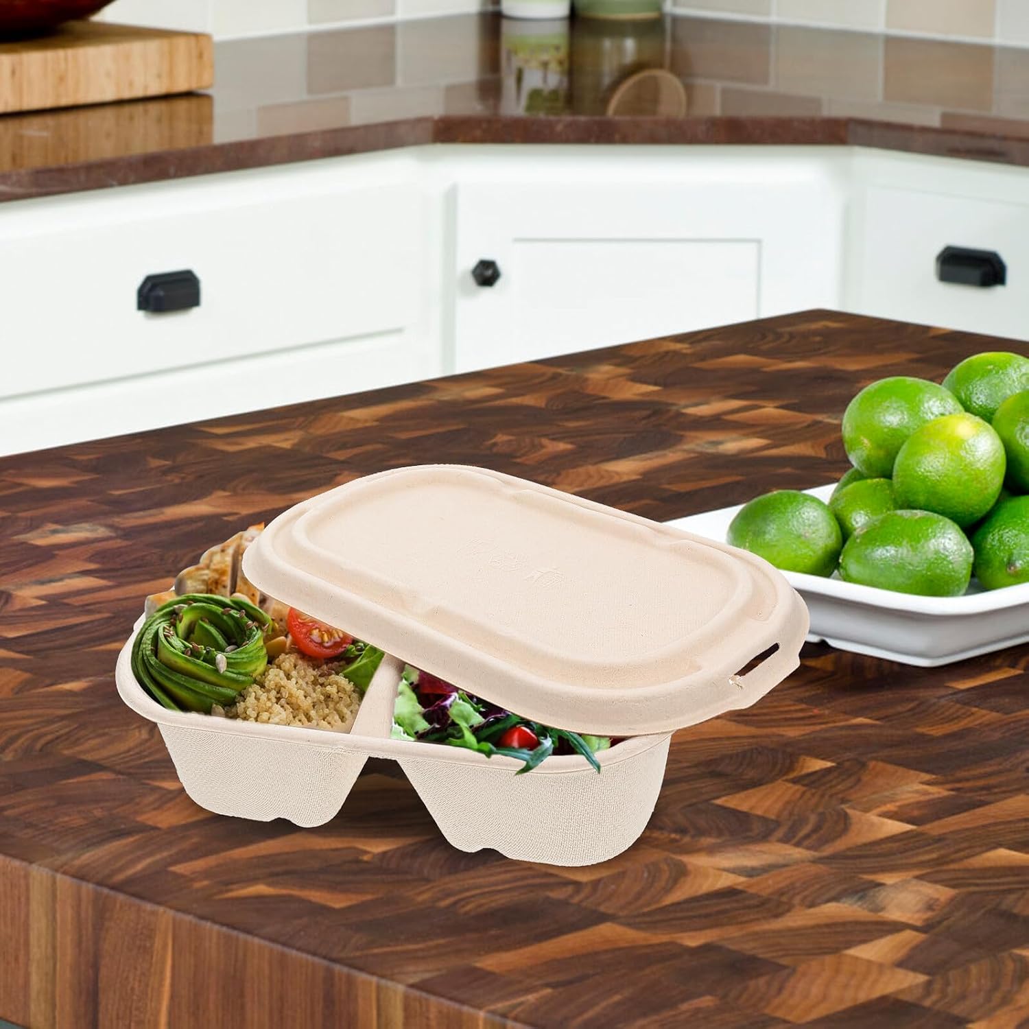 10pcs 700ml Biodegradable Paper Lunch Boxes with Dual Compartments and Lids Disposable Salad Take-out Containers for Light Meals and Food Packing