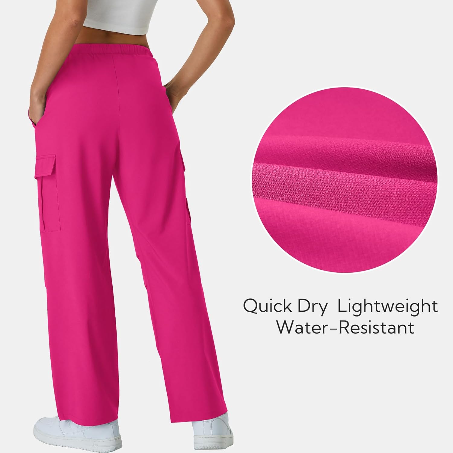keriffe Women's Cargo Pants Quick Dry Lightweight Water-Resistant Hiking Pants Elastic High Waisted Drawstring 4 Pockets - Image 5