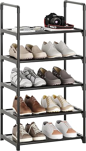 Zapatero pequeño de 5 niveles, estante apilable para zapatos, organizador de almacenamiento para entrada, pasillo, armario, baño, sala de estar