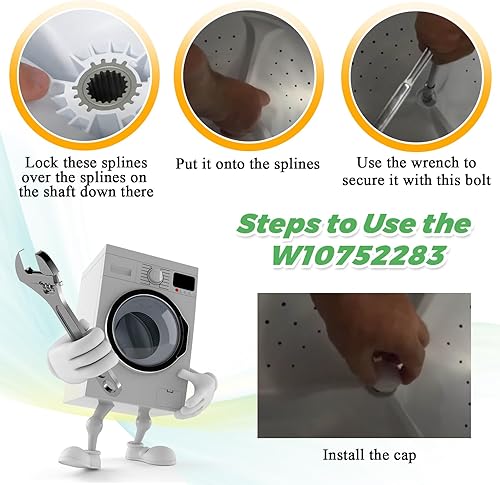 Miniatura 6 de Techecook - Wtw5000dw1 - Lavadora W10752283 compatible con lavadora Whirlpool - Wtw5000dw1 Washplate reemplaza w10609476, w10834890, ps10064549,